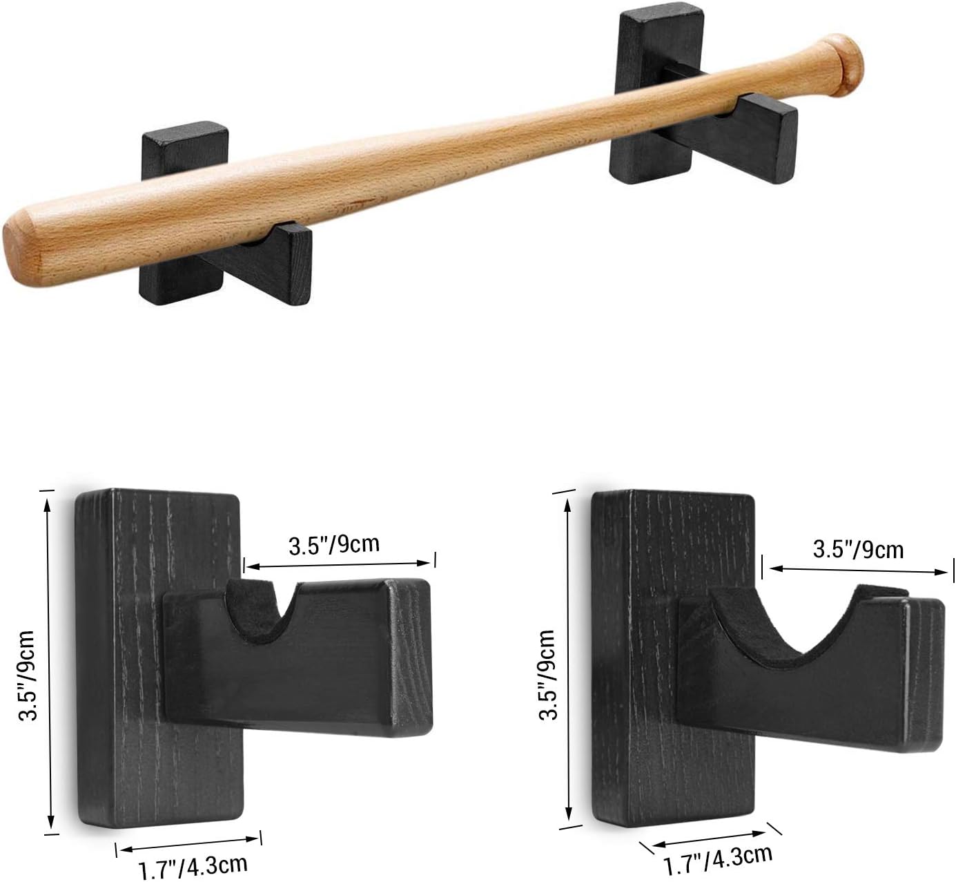 Display standard - Black - Baseball bat display standard - Baseball bat holder - Wall mounting - Horizontal baseball bat standard - Baseball bat holder - 2 pieces - Black - Image 7