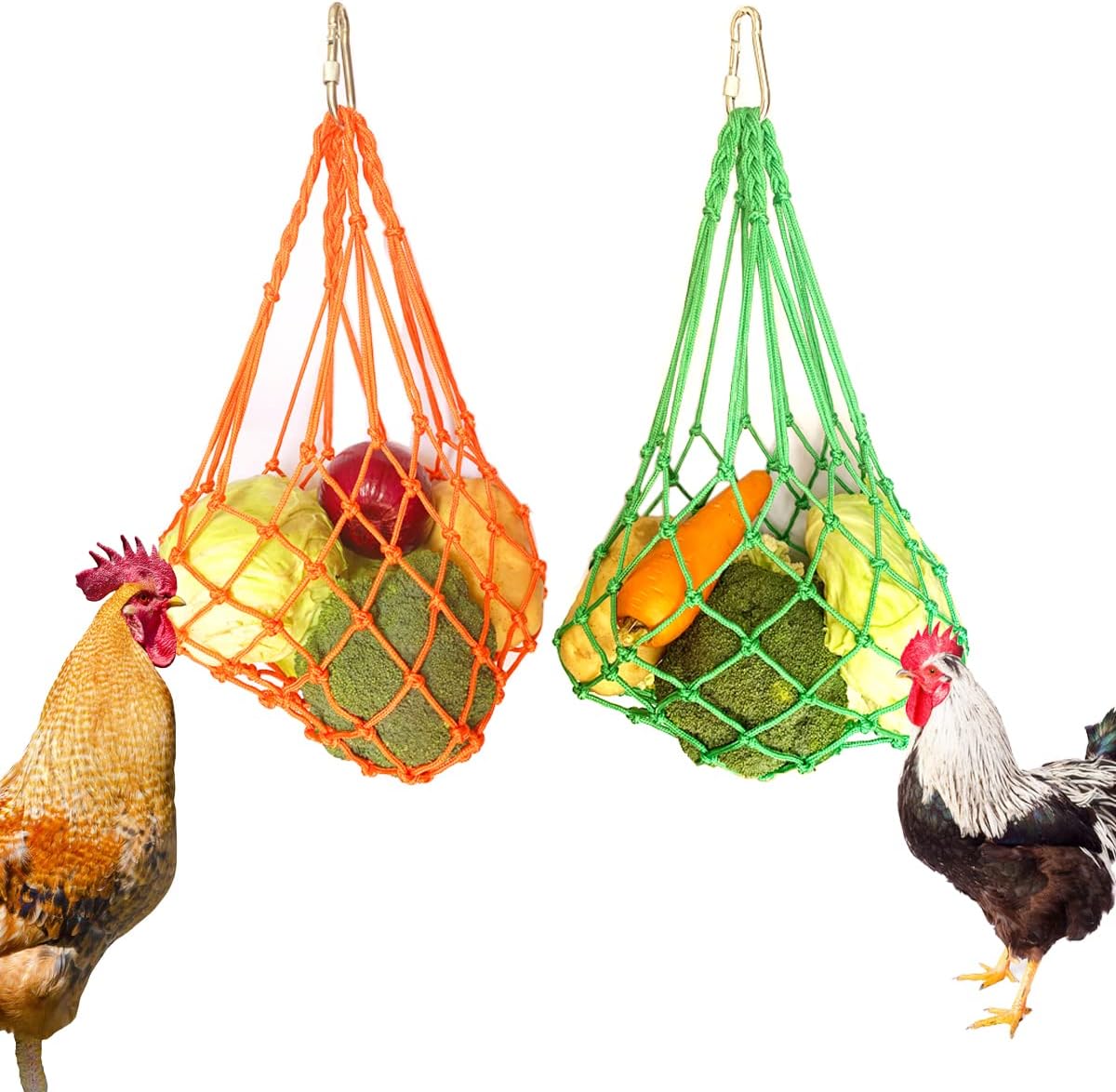 Feed bag - Feed net bag - Chicken, duck and goose feed net bag - Hanging - With carabiner - Feed tray for fruit and vegetables - 60 cm - 2 colours - Image 1