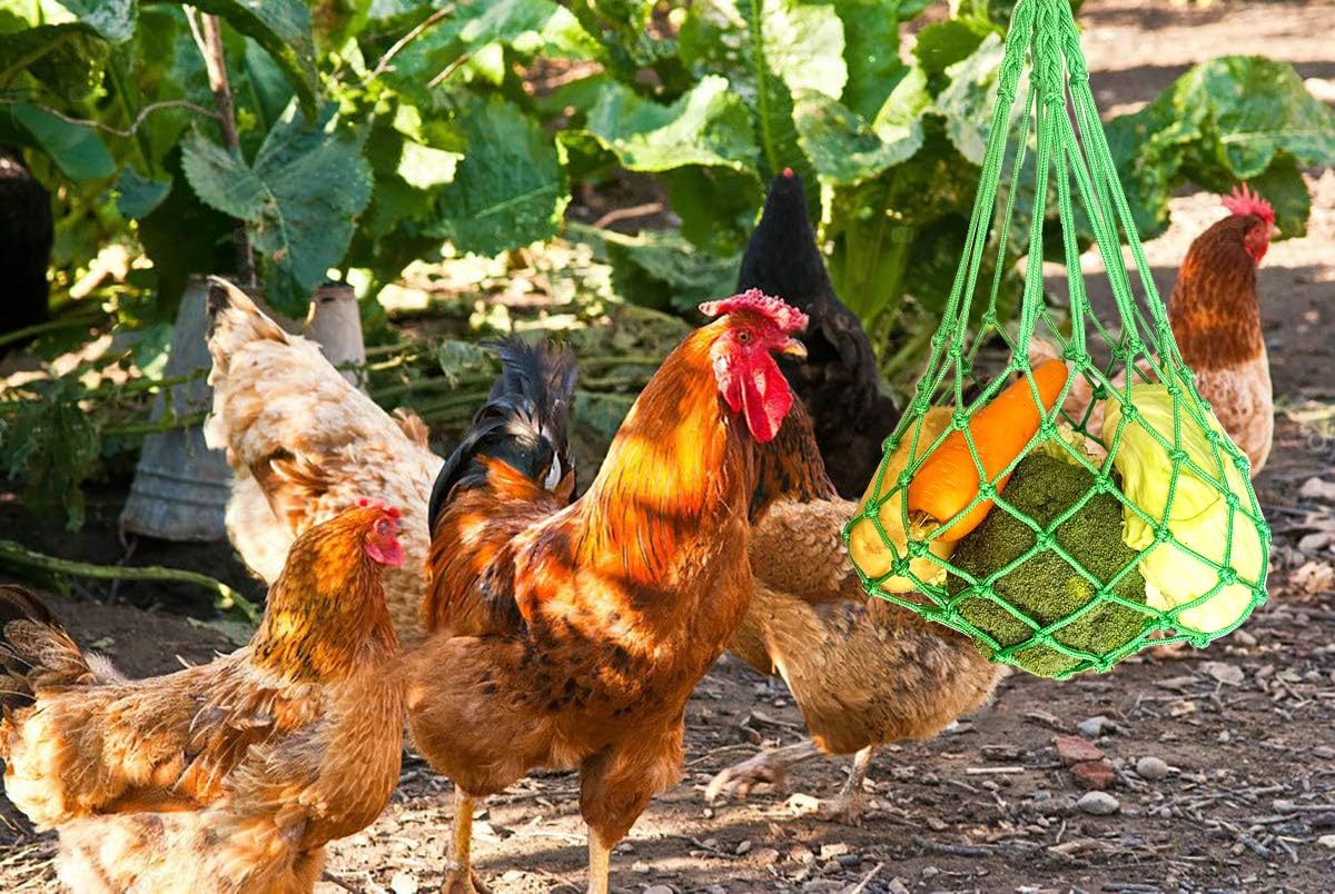 Feed bag - Feed net bag - Chicken, duck and goose feed net bag - Hanging - With carabiner - Feed tray for fruit and vegetables - 60 cm - 2 colours - Image 3