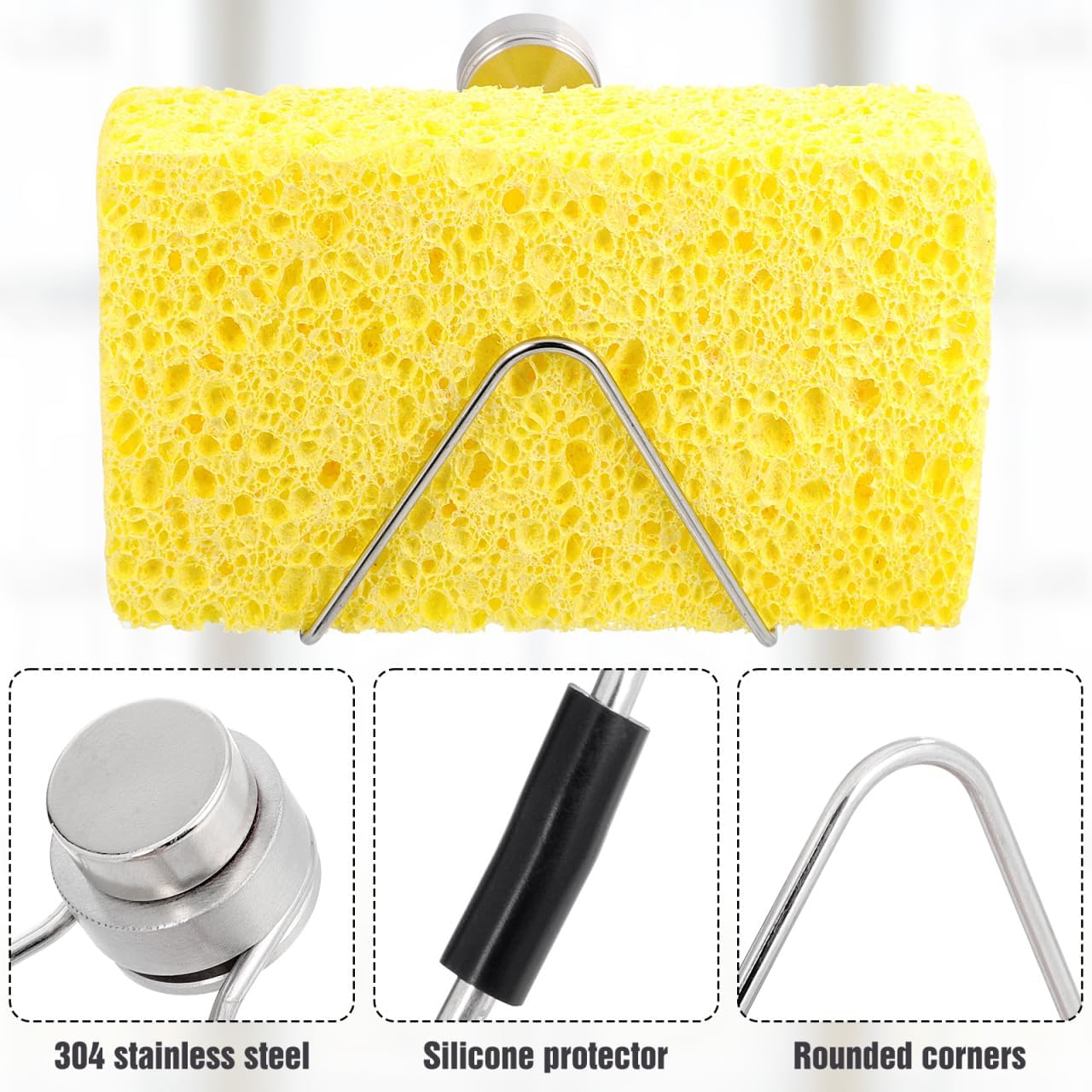 Sponge Holder - Stainless Steel - Magnetic - Kitchen Sink Sponge Drying Rack - 1 piece - Easy to install - No drilling required - Suitable for kitchens and bathrooms - Image 7
