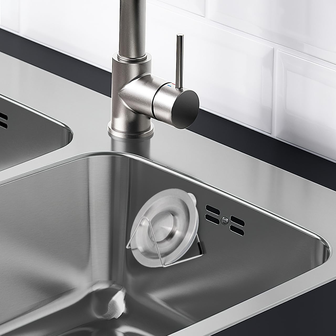Sponge Holder - Stainless Steel - Magnetic - Kitchen Sink Sponge Drying Rack - 1 piece - Easy to install - No drilling required - Suitable for kitchens and bathrooms - Image 8