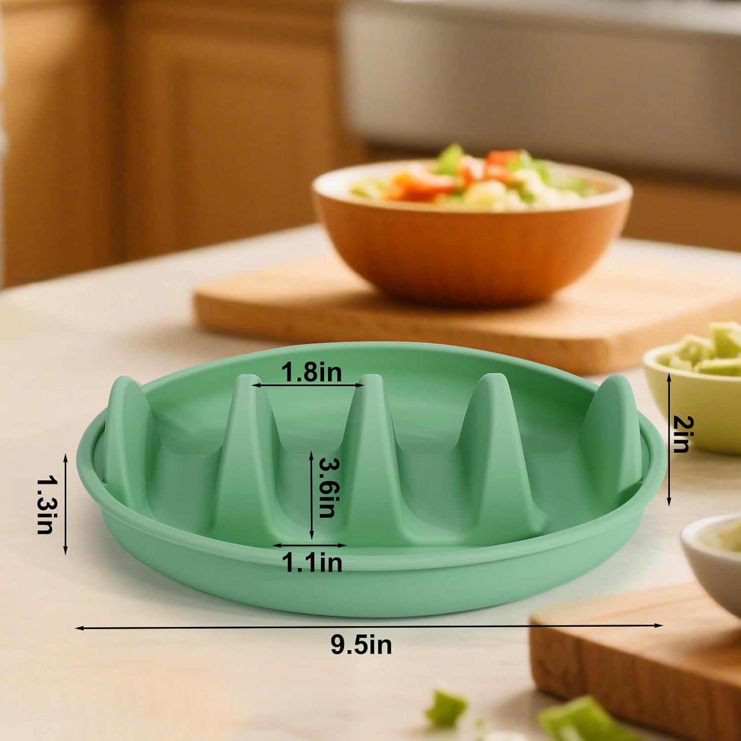 Silicone taco trays - 3-pack - with dividers - Eco-friendly - Reusable - Taco plates - Taco holders - Hard/soft taco shell holder - Taco party tray - Dishwasher and microwave safe - Image 2