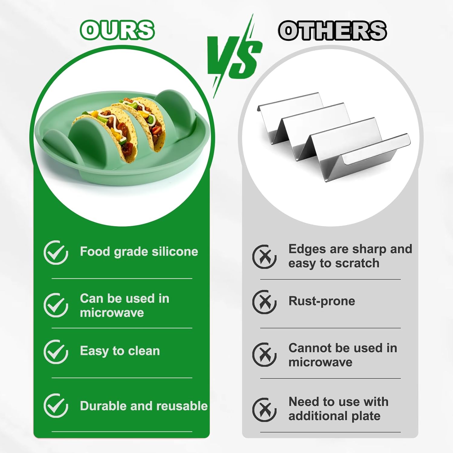 Silicone taco trays - 3-pack - with dividers - Eco-friendly - Reusable - Taco plates - Taco holders - Hard/soft taco shell holder - Taco party tray - Dishwasher and microwave safe - Image 3