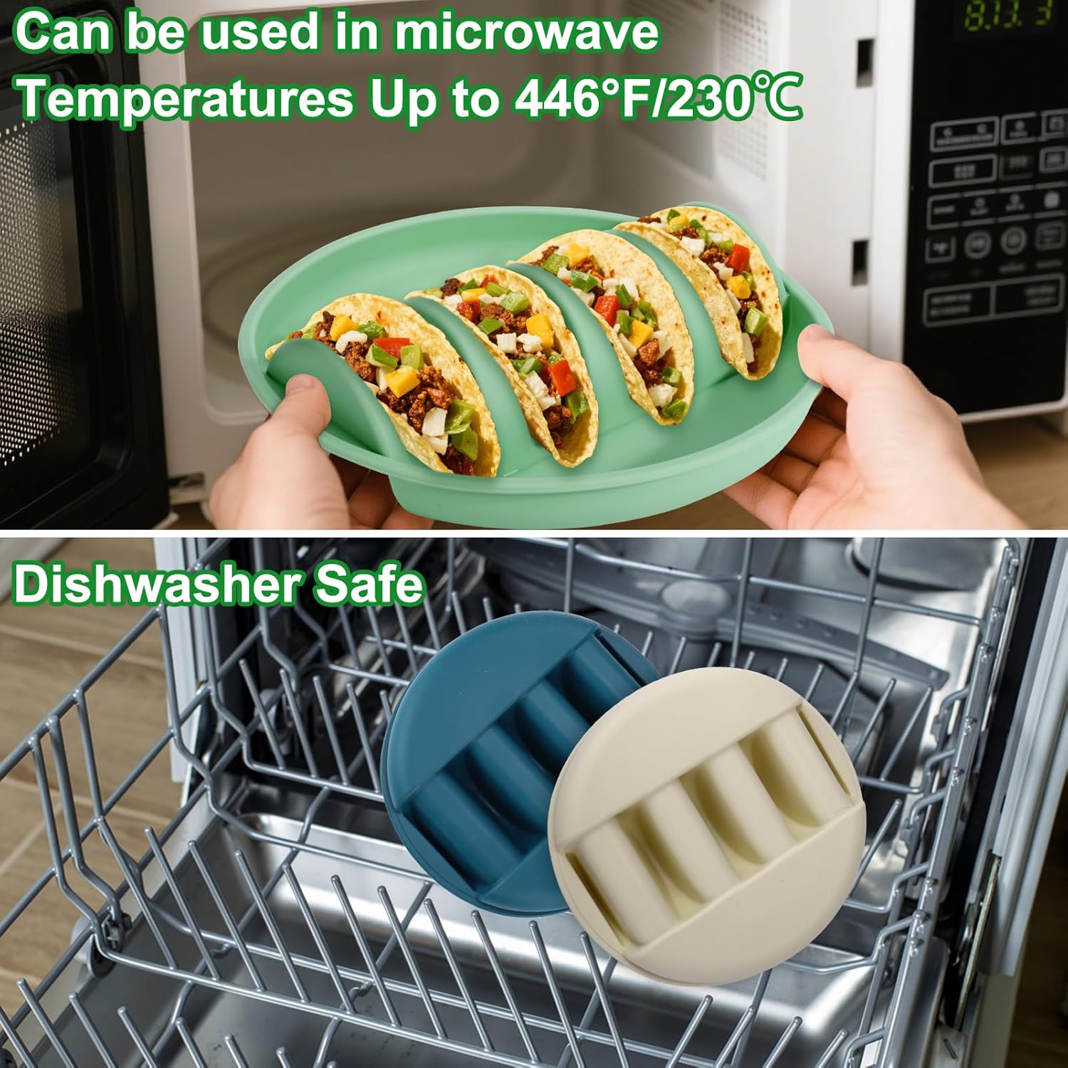 Silicone taco trays - 3-pack - with dividers - Eco-friendly - Reusable - Taco plates - Taco holders - Hard/soft taco shell holder - Taco party tray - Dishwasher and microwave safe - Image 5