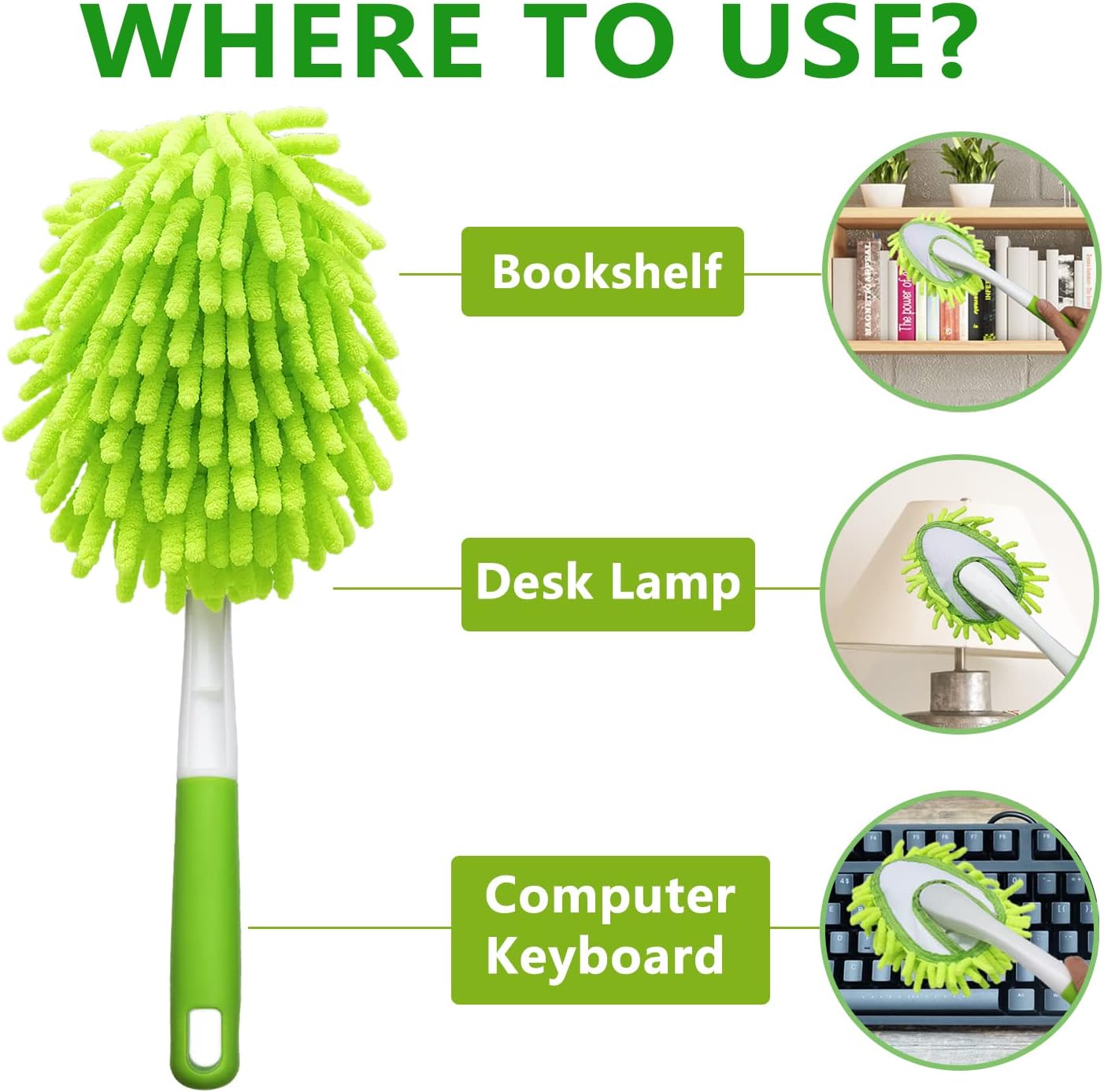 Cloth brush - Microfiber cloth - Hand-washable cloth - With 4 replaceable microfiber heads - Can be used wet and dry - Removable cleaning accessories - Suitable for office, car, windows, furniture and walls - Image 3