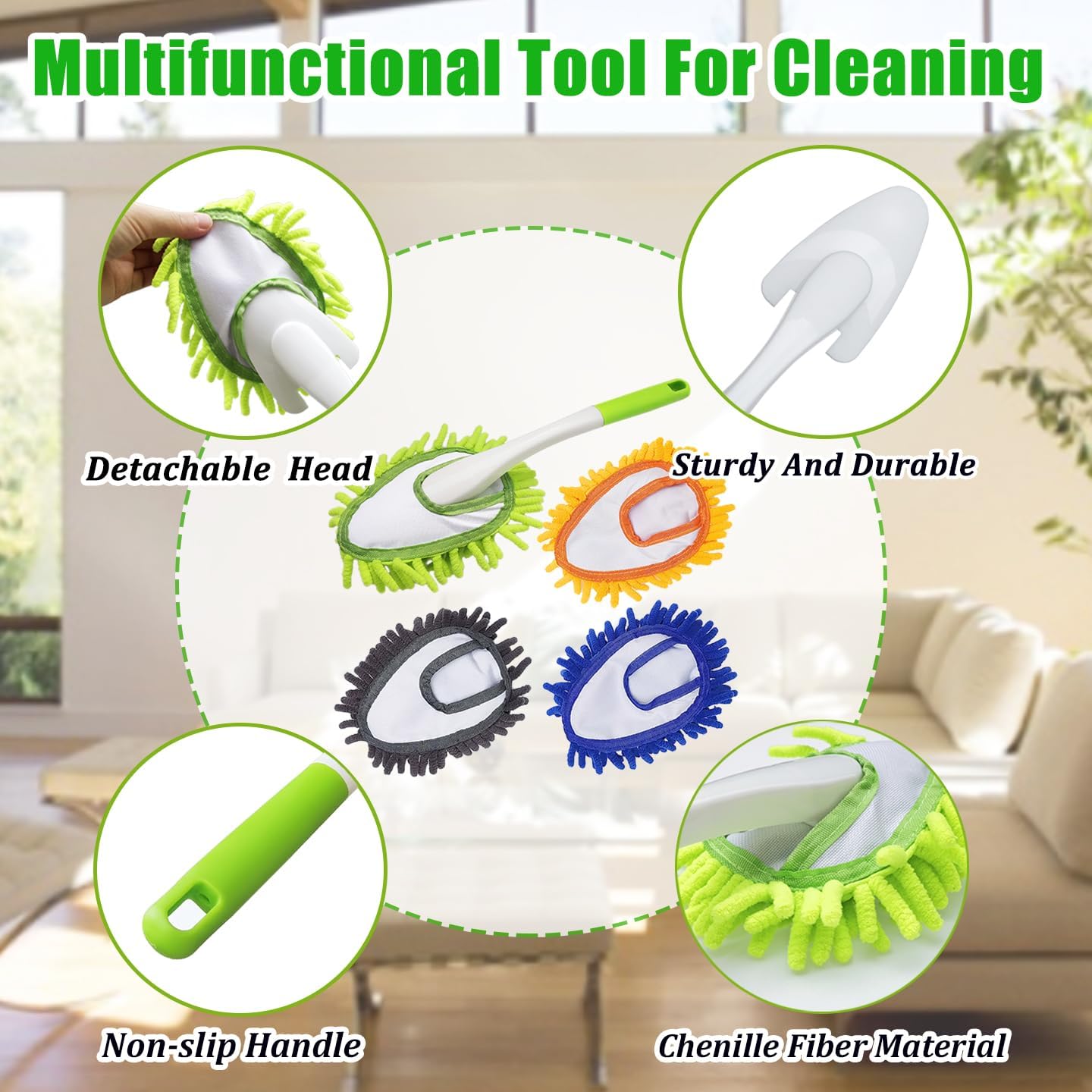 Cloth brush - Microfiber cloth - Hand-washable cloth - With 4 replaceable microfiber heads - Can be used wet and dry - Removable cleaning accessories - Suitable for office, car, windows, furniture and walls - Image 5