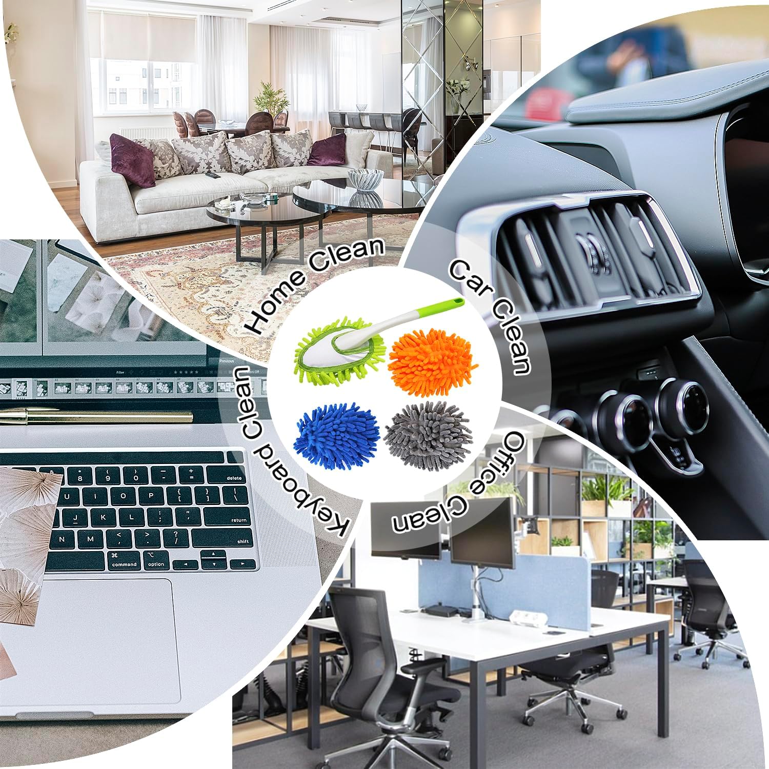 Cloth brush - Microfiber cloth - Hand-washable cloth - With 4 replaceable microfiber heads - Can be used wet and dry - Removable cleaning accessories - Suitable for office, car, windows, furniture and walls - Image 7