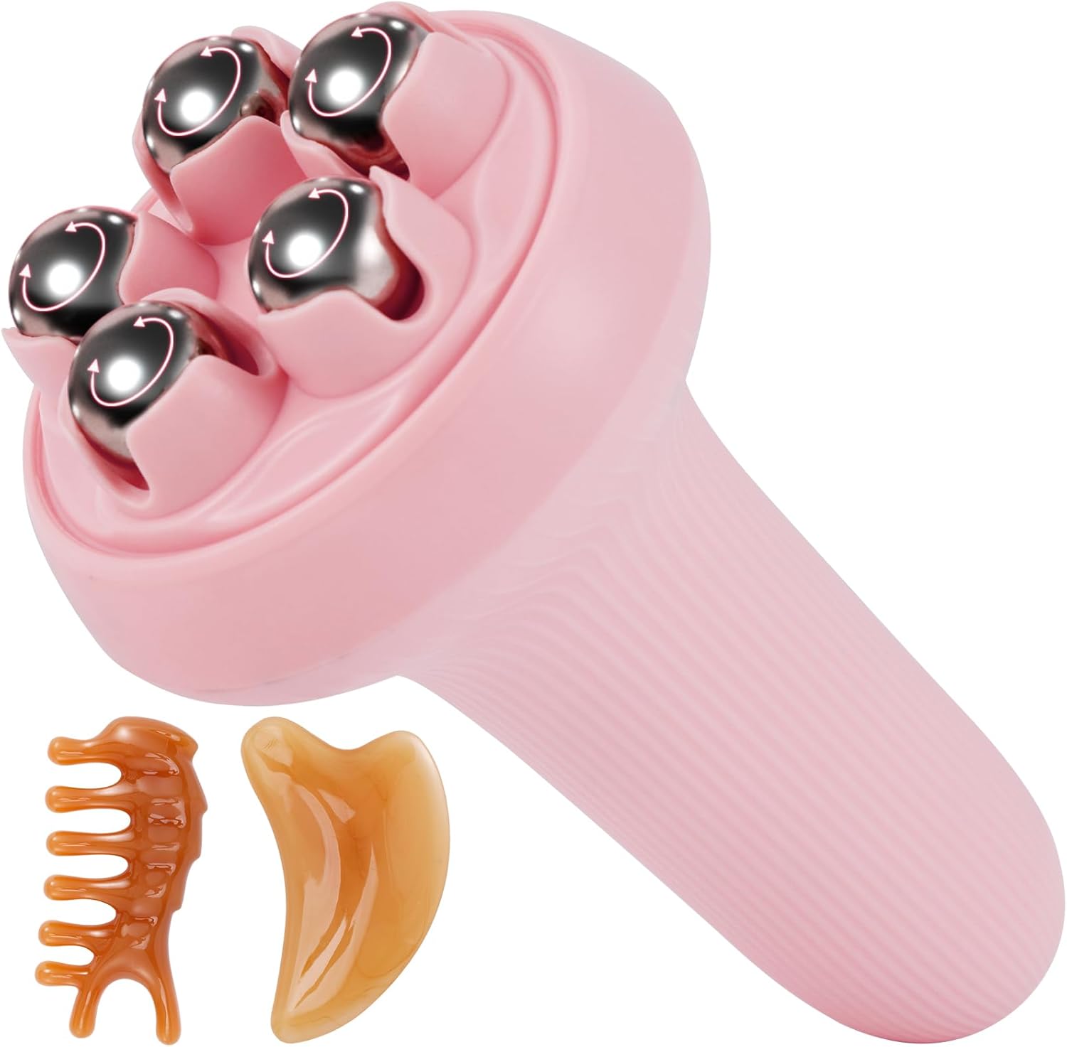 Massager - Portable Lymph Massage Roller - Neck Roller - Massage Tool - Helps Release Muscles, Face and Body - Face Roller - Facial Gua Sha Set (pink) - Image 1