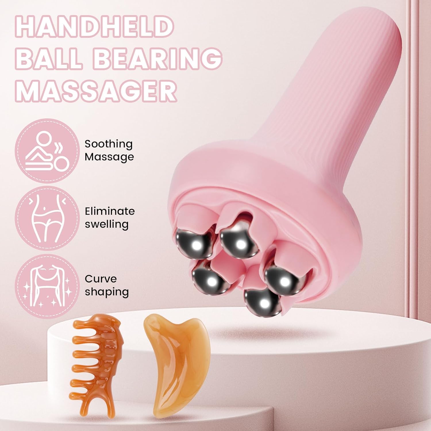 Massager - Portable Lymph Massage Roller - Neck Roller - Massage Tool - Helps Release Muscles, Face and Body - Face Roller - Facial Gua Sha Set (pink) - Image 2