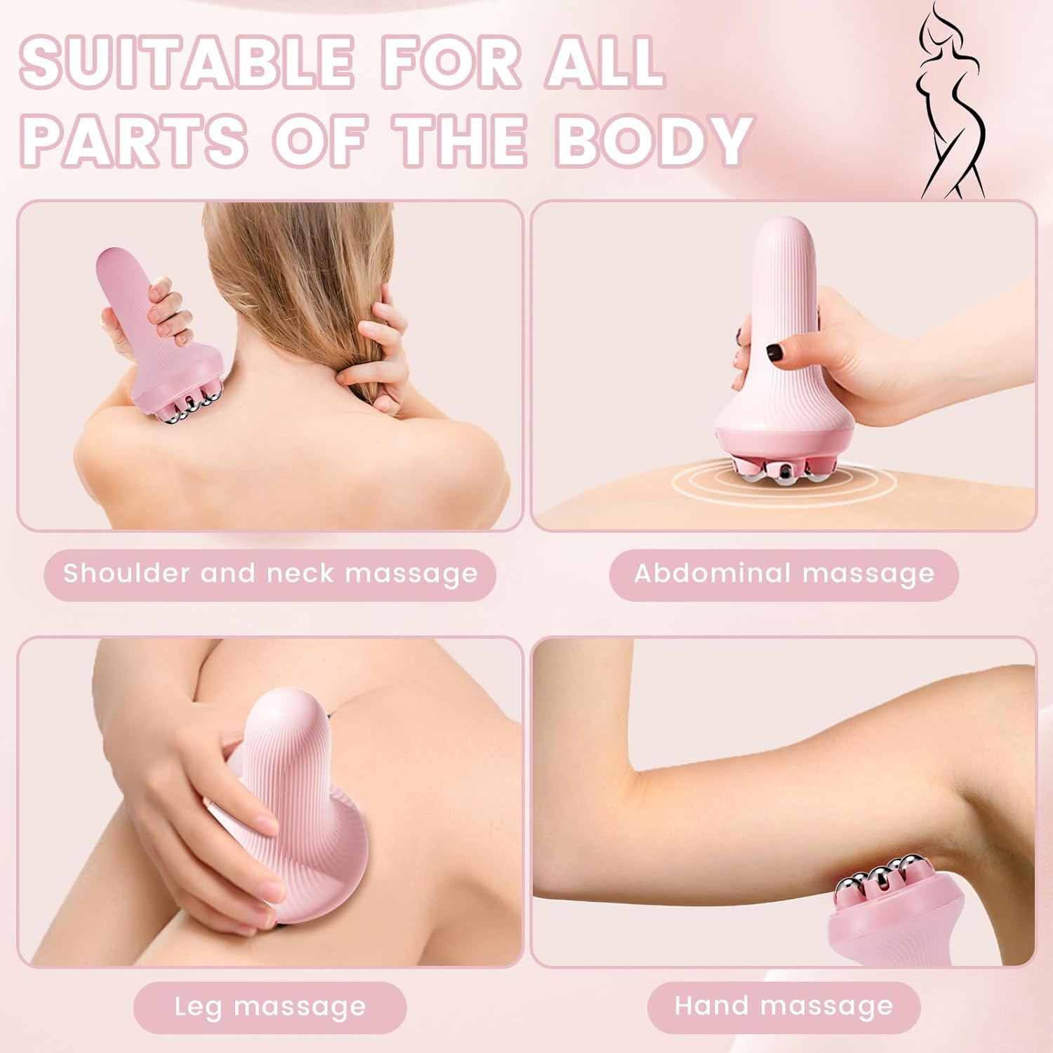 Massager - Portable Lymph Massage Roller - Neck Roller - Massage Tool - Helps Release Muscles, Face and Body - Face Roller - Facial Gua Sha Set (pink) - Image 4