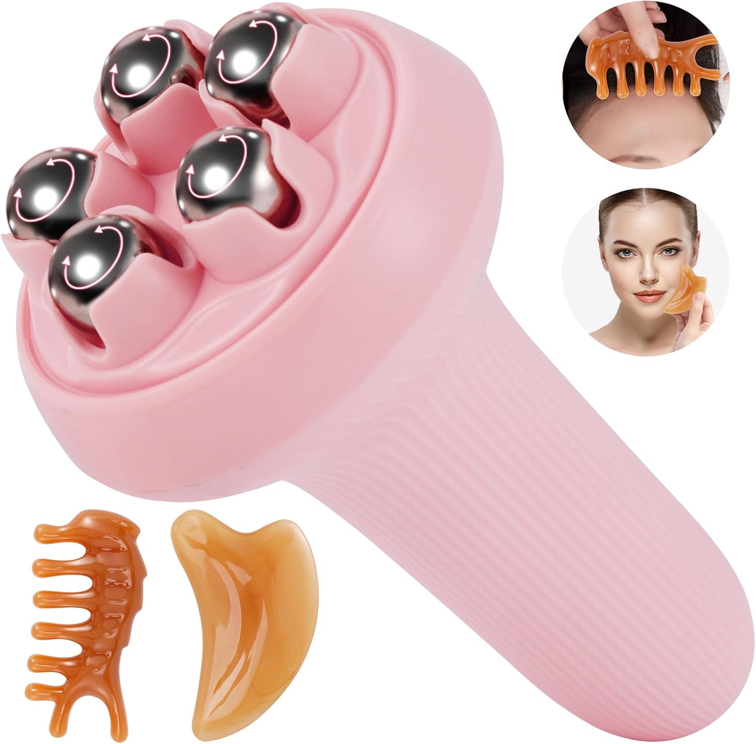 Massager - Portable Lymph Massage Roller - Neck Roller - Massage Tool - Helps Release Muscles, Face and Body - Face Roller - Facial Gua Sha Set (pink) - Image 6