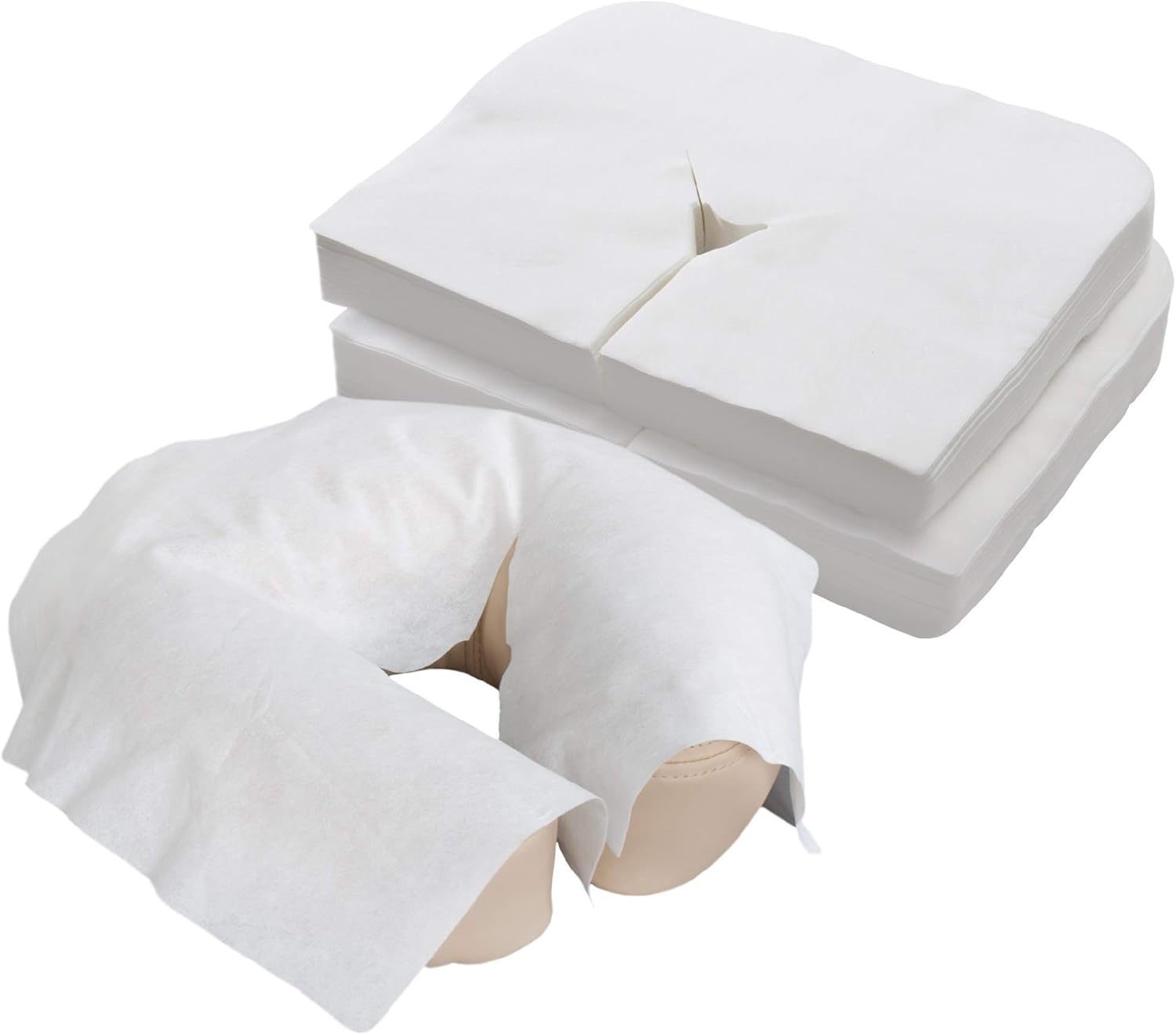 Disposable pillowcase - U-shaped pillow - 35*42cm - White - 100 pillowcases - Ultra soft - Anti-slip layer - Massage head support cover - Suitable for massage beds and chairs - Image 1