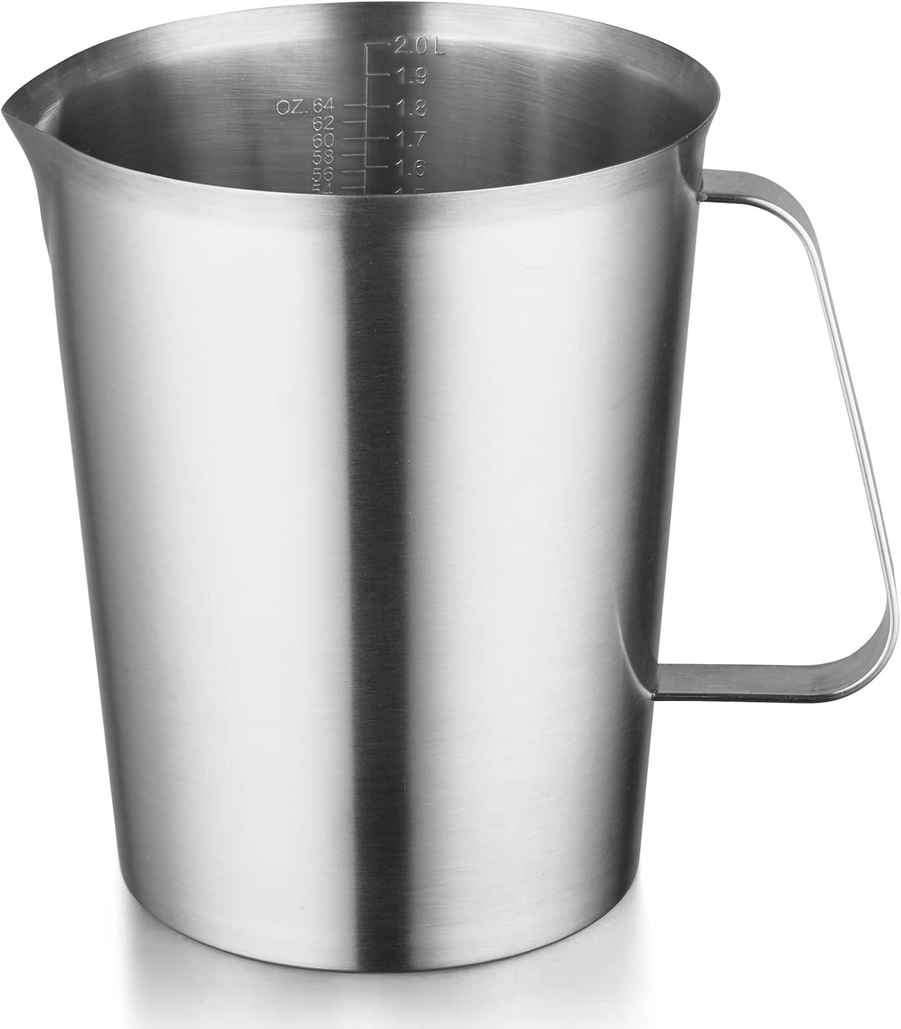 Stainless Steel Measuring Jug - 304 Stainless Steel - with Handle and Spout - Metal Pitcher with oz and ml Markings - 64 oz / 2 Litres (8 Cups) - Extra Strong Pitcher - Image 1