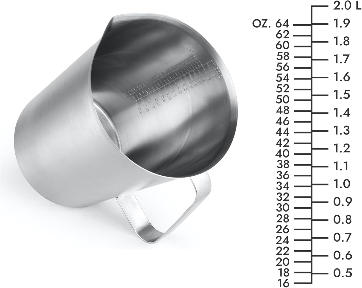 Stainless Steel Measuring Jug - 304 Stainless Steel - with Handle and Spout - Metal Pitcher with oz and ml Markings - 64 oz / 2 Litres (8 Cups) - Extra Strong Pitcher - Image 3