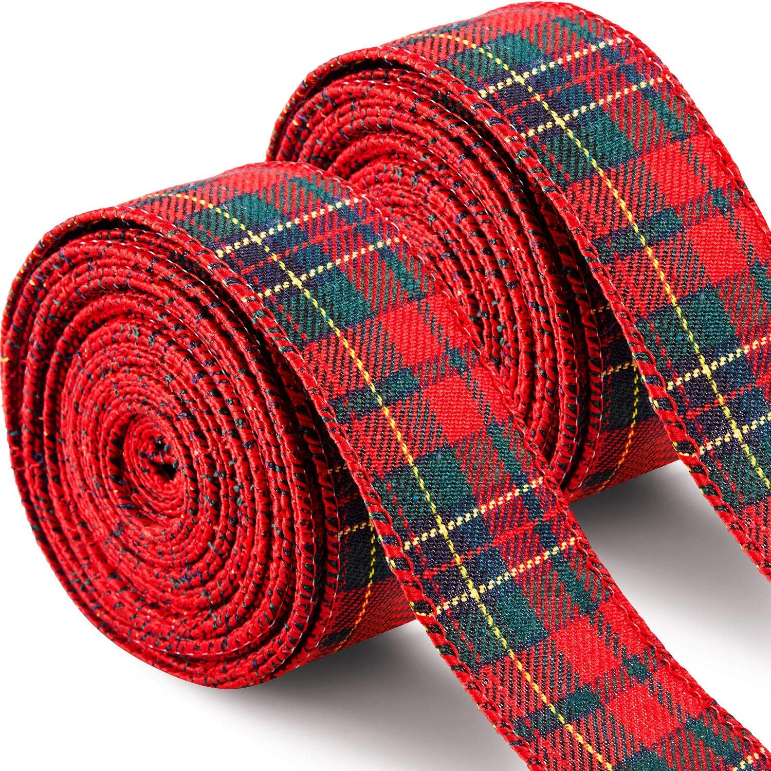Christmas checkered ribbon - Jute ribbon with wire edge - Easy to bend - Red and green checkered ribbon - For Christmas tree decoration - DIY - Flower arranging - Crafting - 5 cm * 6 m - Image 1
