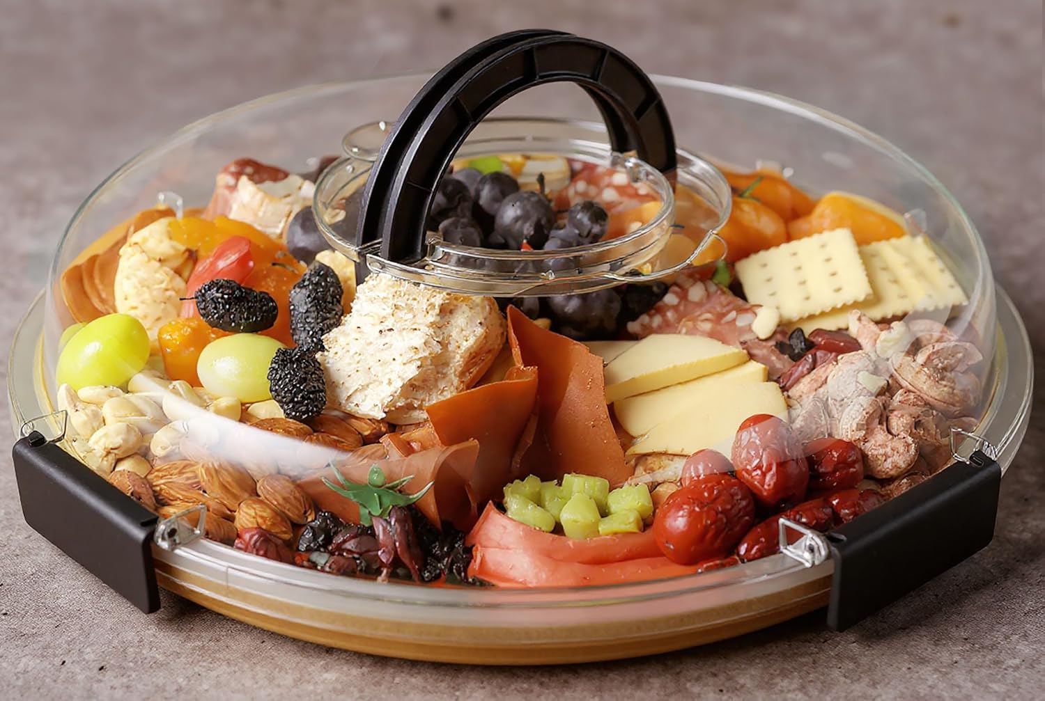 Eetblad - Bamboo plate with clear lid - Dried fruit plate - Rice picnic - Portable - Deli container - Meat- Wood eco-friendly- and fruit bowl - Housewarming gift for a new home - Image 1