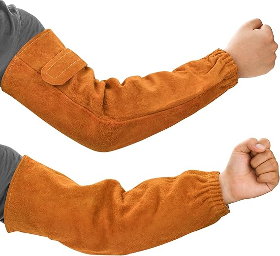 Cowhide arm protector with Velcro - Leather welding sleeve - Real cowhide arm protector - Welding sleeve - Suitable for welding work - Unisex - Heat resistant and flame retardant - Arm protection - Image 1