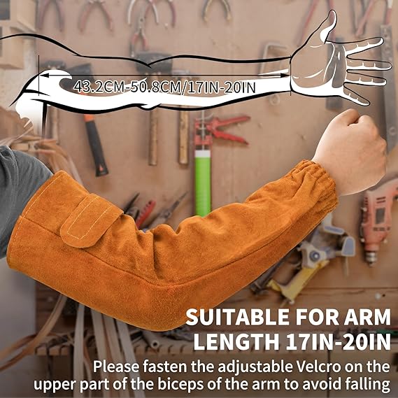 Cowhide arm protector with Velcro - Leather welding sleeve - Real cowhide arm protector - Welding sleeve - Suitable for welding work - Unisex - Heat resistant and flame retardant - Arm protection - Image 2