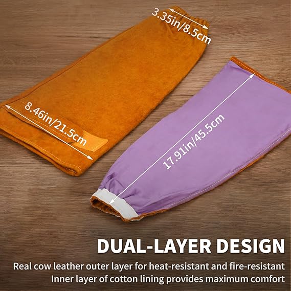 Cowhide arm protector with Velcro - Leather welding sleeve - Real cowhide arm protector - Welding sleeve - Suitable for welding work - Unisex - Heat resistant and flame retardant - Arm protection - Image 3