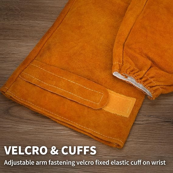 Cowhide arm protector with Velcro - Leather welding sleeve - Real cowhide arm protector - Welding sleeve - Suitable for welding work - Unisex - Heat resistant and flame retardant - Arm protection - Image 4