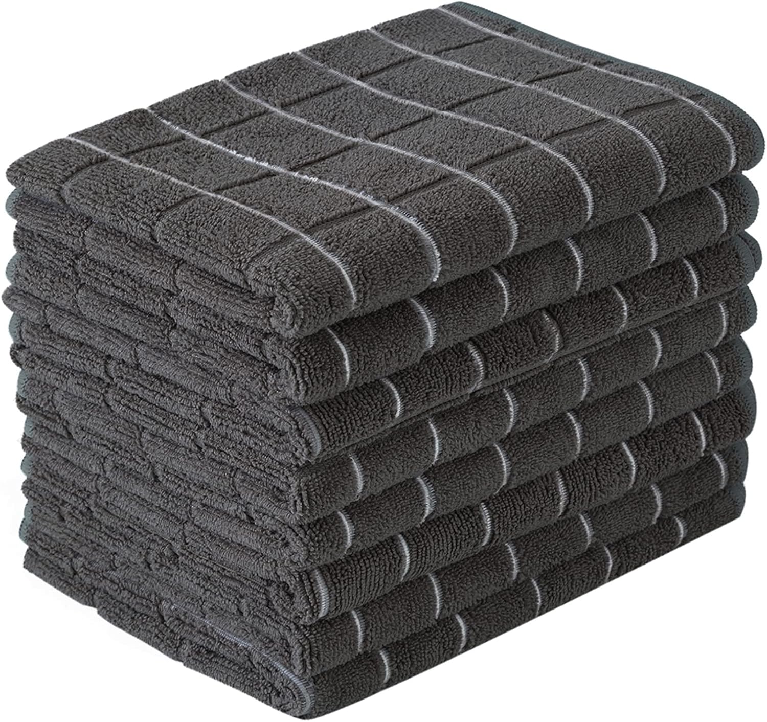 Theedoeken - Microfiber Tea Towels - Ultra Soft - Super Absorbent - Lint Free - Kitchen Towels - Pack of 8 (Black Check Pattern) - 26 x 18 inches - Image 1