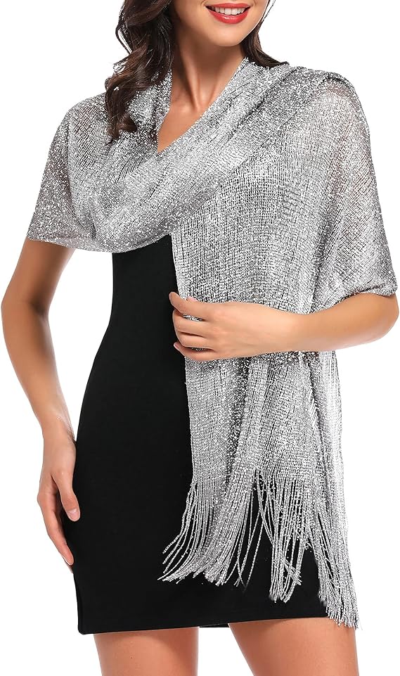 Ladies' scarf - shimmering metallic scarf - fringed scarf - suitable for evening parties, weddings, sea, beaches - with clip - Image 2