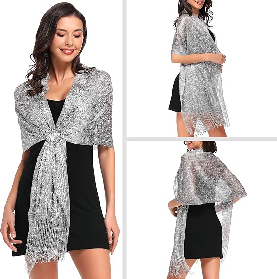 Ladies' scarf - shimmering metallic scarf - fringed scarf - suitable for evening parties, weddings, sea, beaches - with clip - Image 3