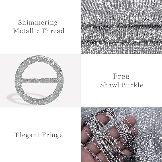 Ladies' scarf - shimmering metallic scarf - fringed scarf - suitable for evening parties, weddings, sea, beaches - with clip - Image 4
