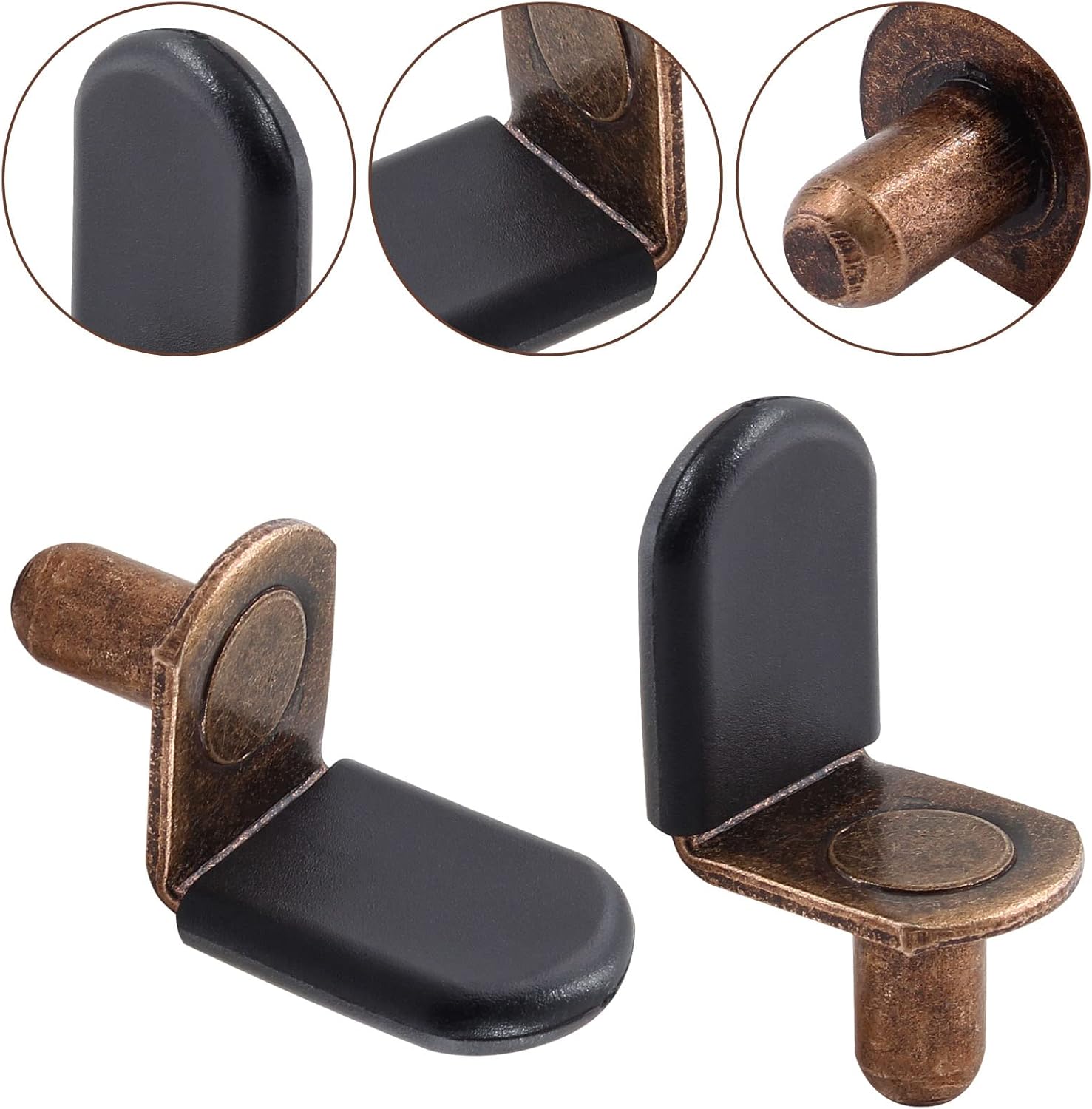 Biaungdo 30 Pcs Shelf Support Pegs, 1/4 Inch L-Shaped Clips with Rubber Sleeve, Cabinet Shelf Pegs for Bookshelves Glass Corner Shelf Cabinet Furniture, Antique Bronze - Image 3