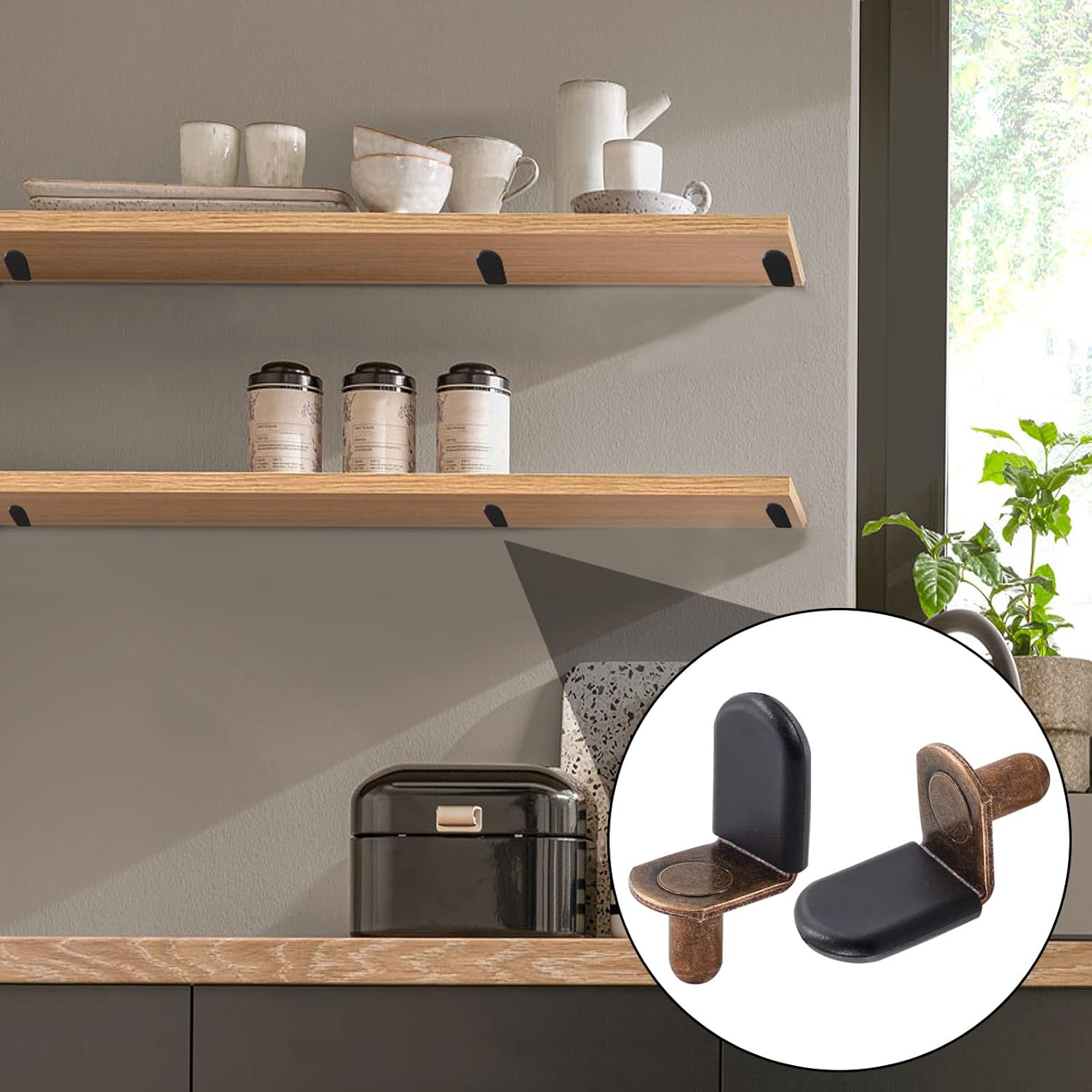 Biaungdo 30 Pcs Shelf Support Pegs, 1/4 Inch L-Shaped Clips with Rubber Sleeve, Cabinet Shelf Pegs for Bookshelves Glass Corner Shelf Cabinet Furniture, Antique Bronze - Image 6