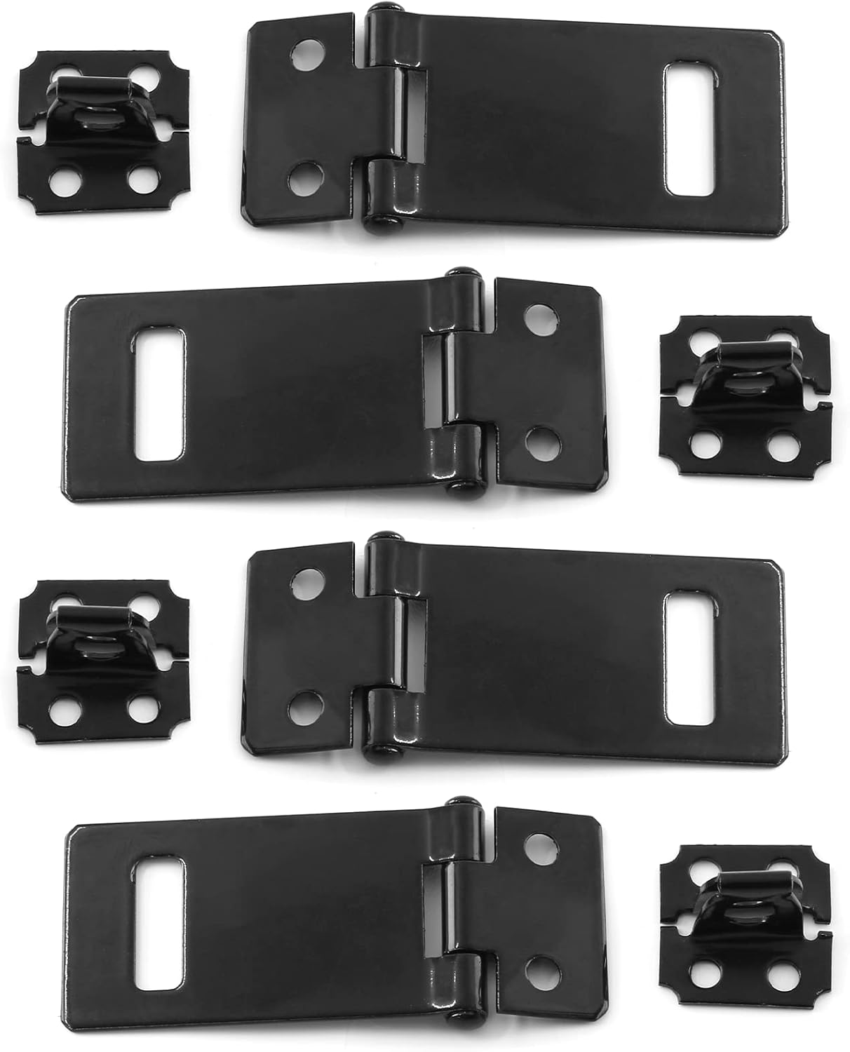 Biaungdo 2 Inch Padlock Hasp, 4 Pcs Door Slide Latch Lock Security Door Clasp Black Painted Iron Gate Bolt Lock Hasp with Screws for Door Gate, Home, Garden, Yard(Black) - Image 1
