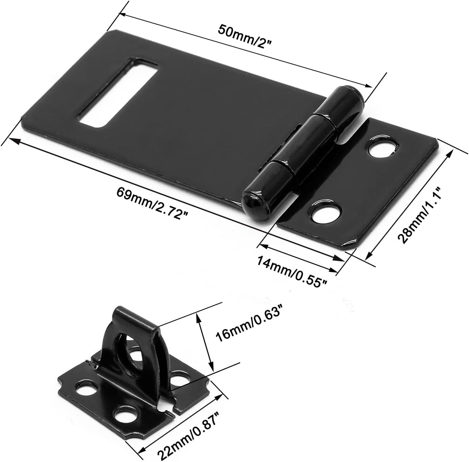 Biaungdo 2 Inch Padlock Hasp, 4 Pcs Door Slide Latch Lock Security Door Clasp Black Painted Iron Gate Bolt Lock Hasp with Screws for Door Gate, Home, Garden, Yard(Black) - Image 2