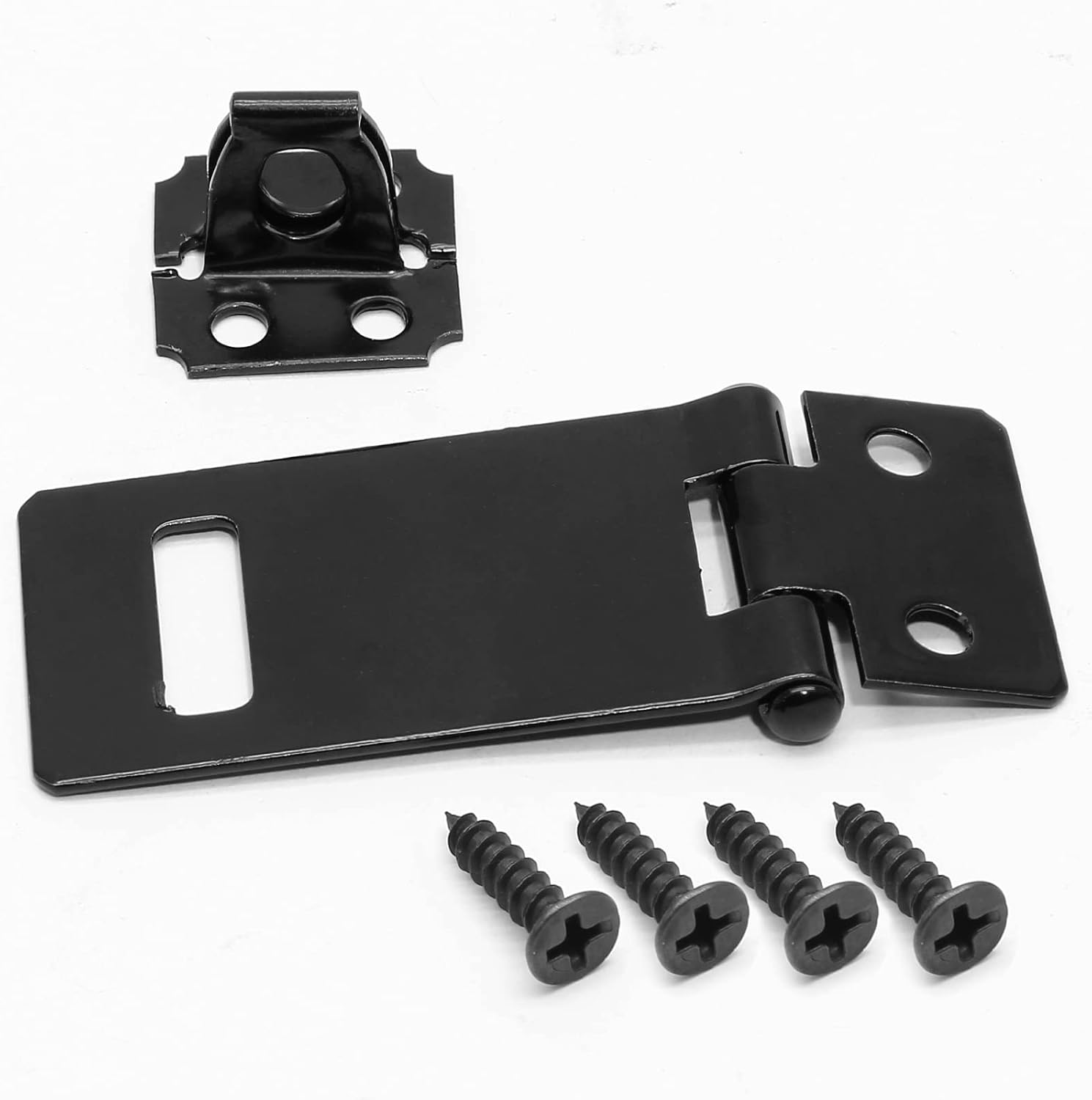 Biaungdo 2 Inch Padlock Hasp, 4 Pcs Door Slide Latch Lock Security Door Clasp Black Painted Iron Gate Bolt Lock Hasp with Screws for Door Gate, Home, Garden, Yard(Black) - Image 3
