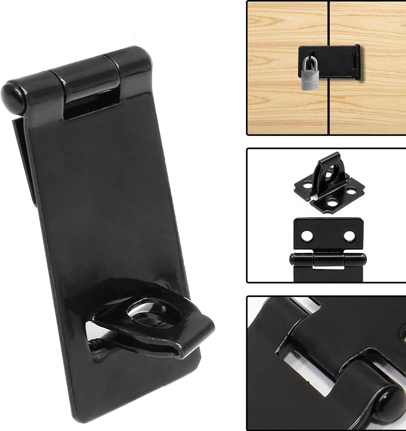 Biaungdo 2 Inch Padlock Hasp, 4 Pcs Door Slide Latch Lock Security Door Clasp Black Painted Iron Gate Bolt Lock Hasp with Screws for Door Gate, Home, Garden, Yard(Black) - Image 5