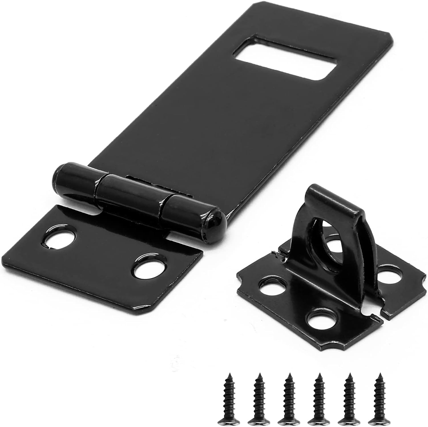 Biaungdo 2 Inch Padlock Hasp, 4 Pcs Door Slide Latch Lock Security Door Clasp Black Painted Iron Gate Bolt Lock Hasp with Screws for Door Gate, Home, Garden, Yard(Black) - Image 7