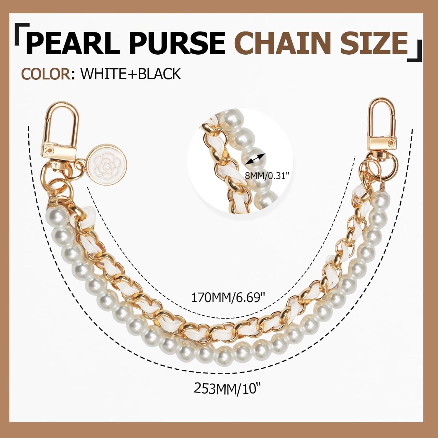 Biaungdo 2 Pcs Pearl Purse Extender Chain, Luxury Black and Gold Handbag Straps Replacement, Metal Purse Strap Extender Short Purse Handles Clutches Handles for DIY Crafts Bags - Image 5