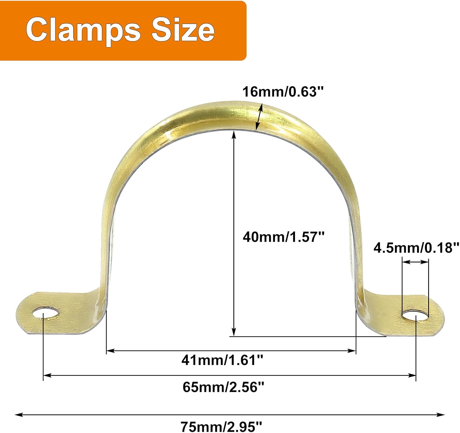 Biaungdo 20 Pcs M40 Rigid Pipe Strap, 1-1/2 Inch Stainless Steel Two Hole Strap U Bracket Pipe Clamps Heavy Duty Conduit Clamps Tension Tube Clip Cable Clamp Hanger with 2 Holes for Pipe Cable(Gold) - Image 2