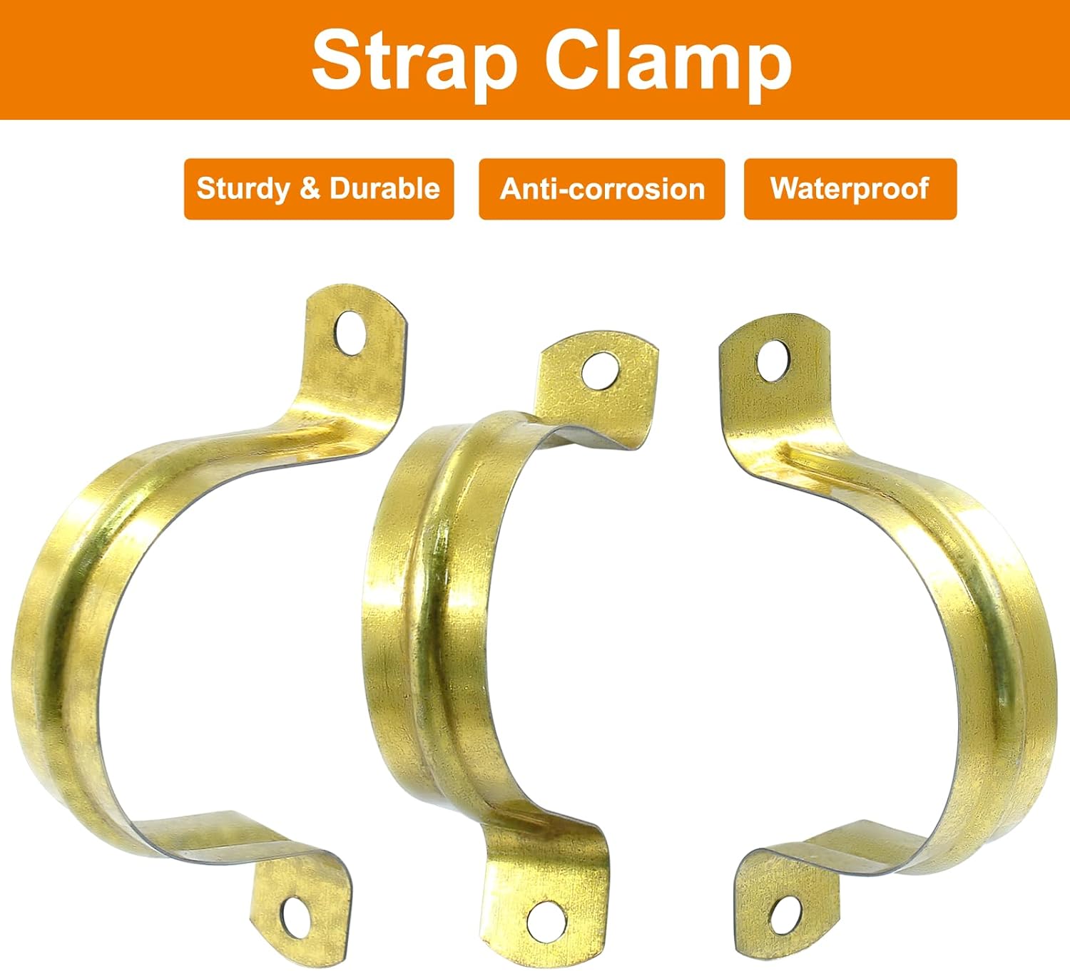 Biaungdo 20 Pcs M40 Rigid Pipe Strap, 1-1/2 Inch Stainless Steel Two Hole Strap U Bracket Pipe Clamps Heavy Duty Conduit Clamps Tension Tube Clip Cable Clamp Hanger with 2 Holes for Pipe Cable(Gold) - Image 3