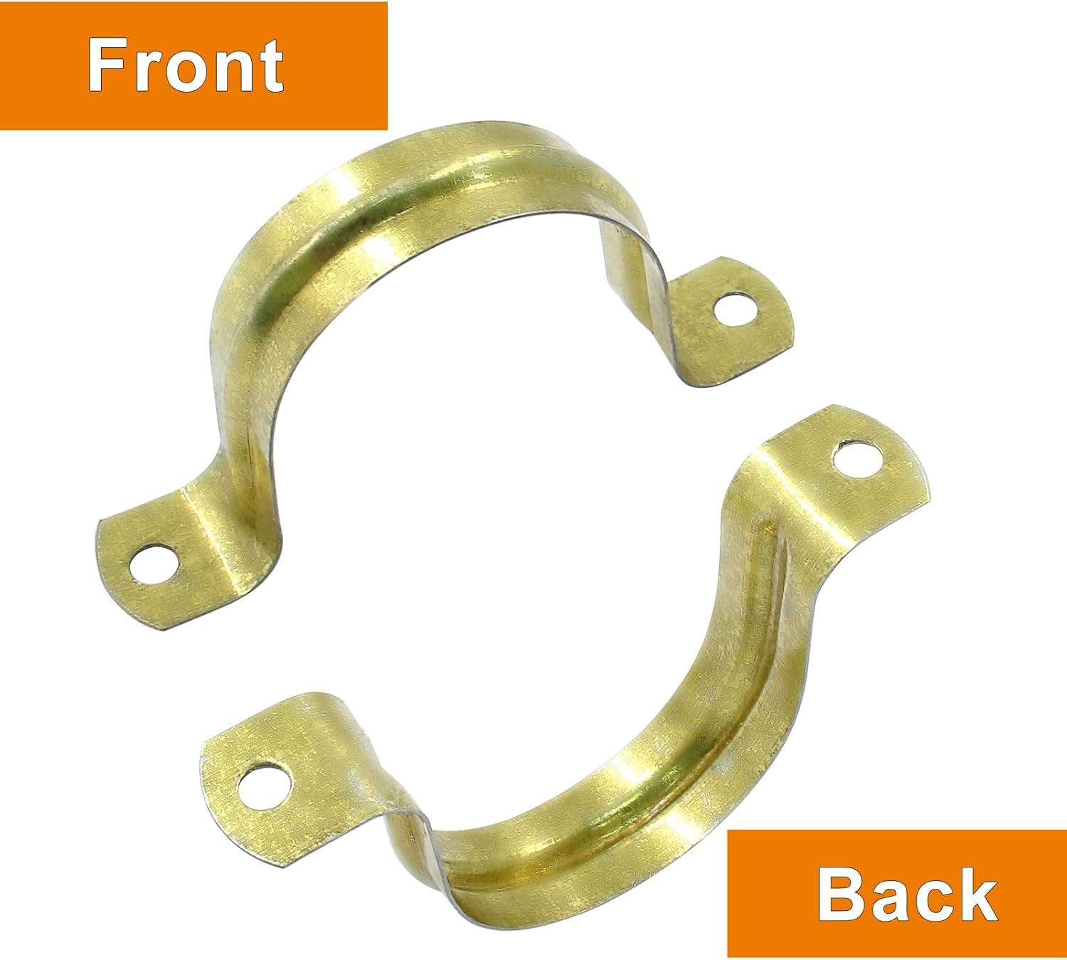Biaungdo 20 Pcs M40 Rigid Pipe Strap, 1-1/2 Inch Stainless Steel Two Hole Strap U Bracket Pipe Clamps Heavy Duty Conduit Clamps Tension Tube Clip Cable Clamp Hanger with 2 Holes for Pipe Cable(Gold) - Image 4