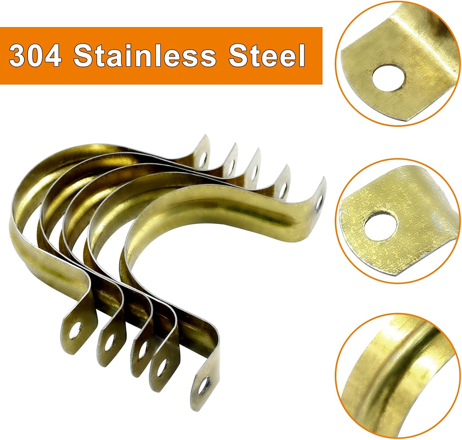 Biaungdo 20 Pcs M40 Rigid Pipe Strap, 1-1/2 Inch Stainless Steel Two Hole Strap U Bracket Pipe Clamps Heavy Duty Conduit Clamps Tension Tube Clip Cable Clamp Hanger with 2 Holes for Pipe Cable(Gold) - Image 5