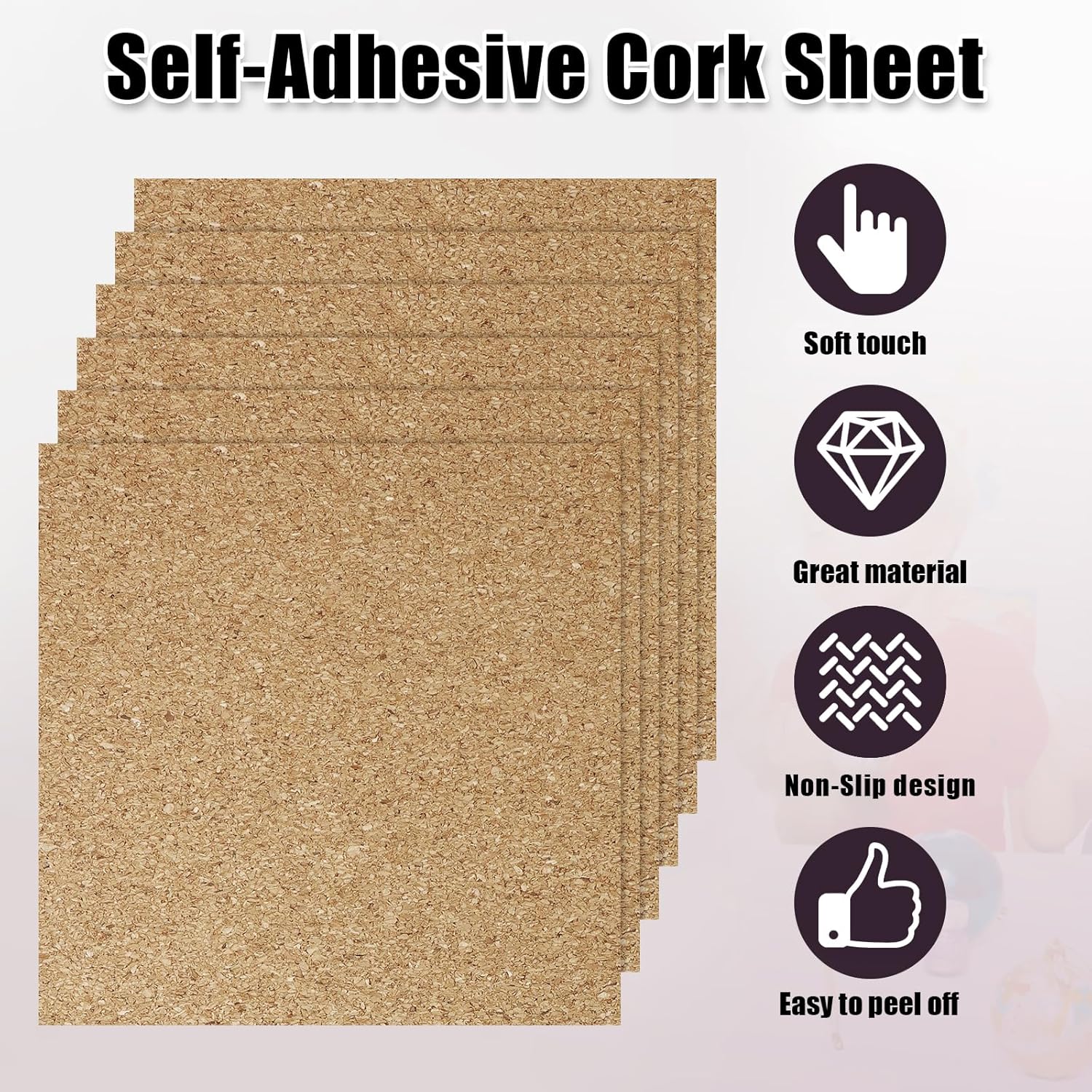 Biaungdo 10 Pcs Self Adhesive Cork Sheets, 4 X 4 Inch Cork Tile Sheet with Adhesive Backing, Square Insulation Sticky Backing Sheets for DIY Coasters, Craft Projects, Wedding Party, Wall Decor - Image 2