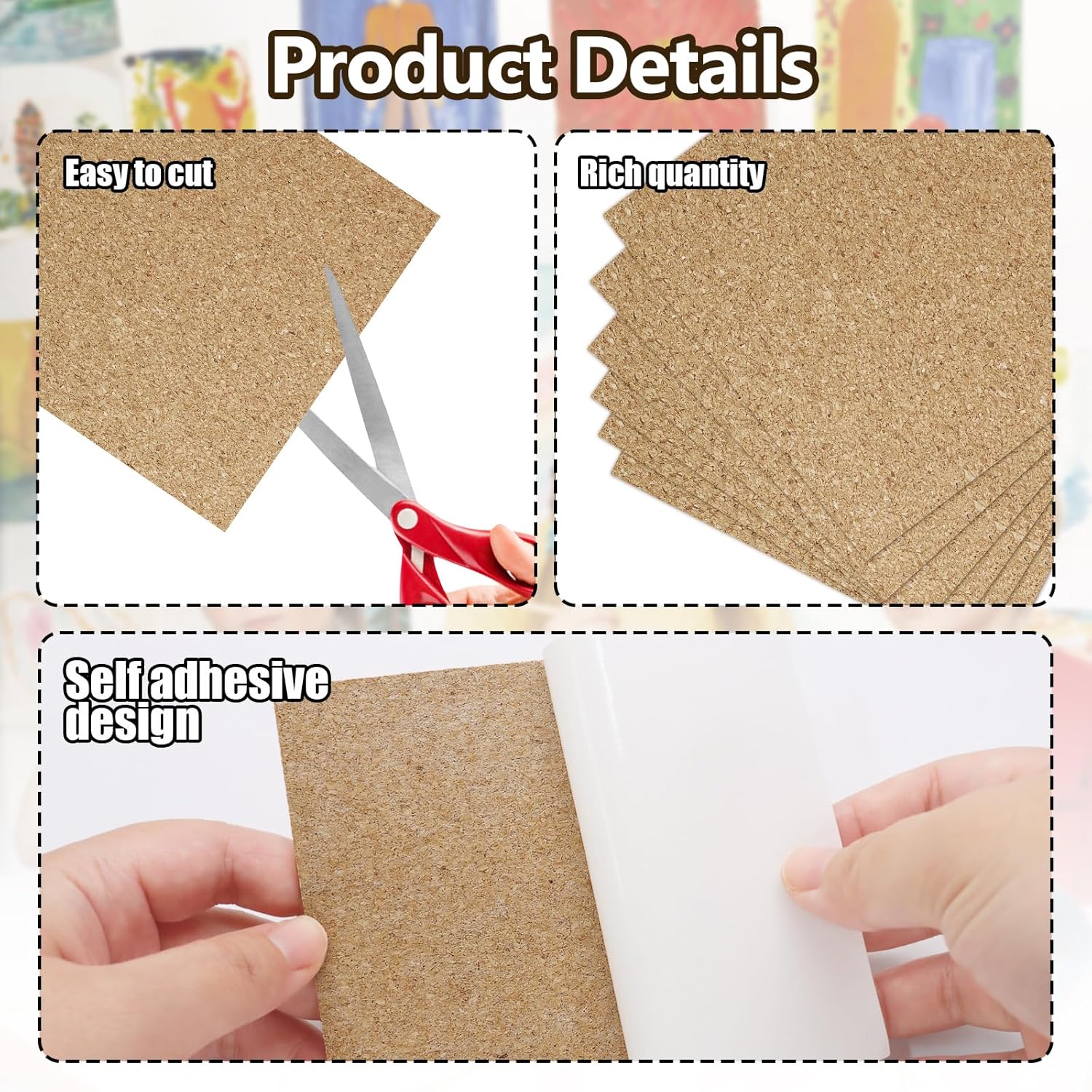 Biaungdo 10 Pcs Self Adhesive Cork Sheets, 4 X 4 Inch Cork Tile Sheet with Adhesive Backing, Square Insulation Sticky Backing Sheets for DIY Coasters, Craft Projects, Wedding Party, Wall Decor - Image 3