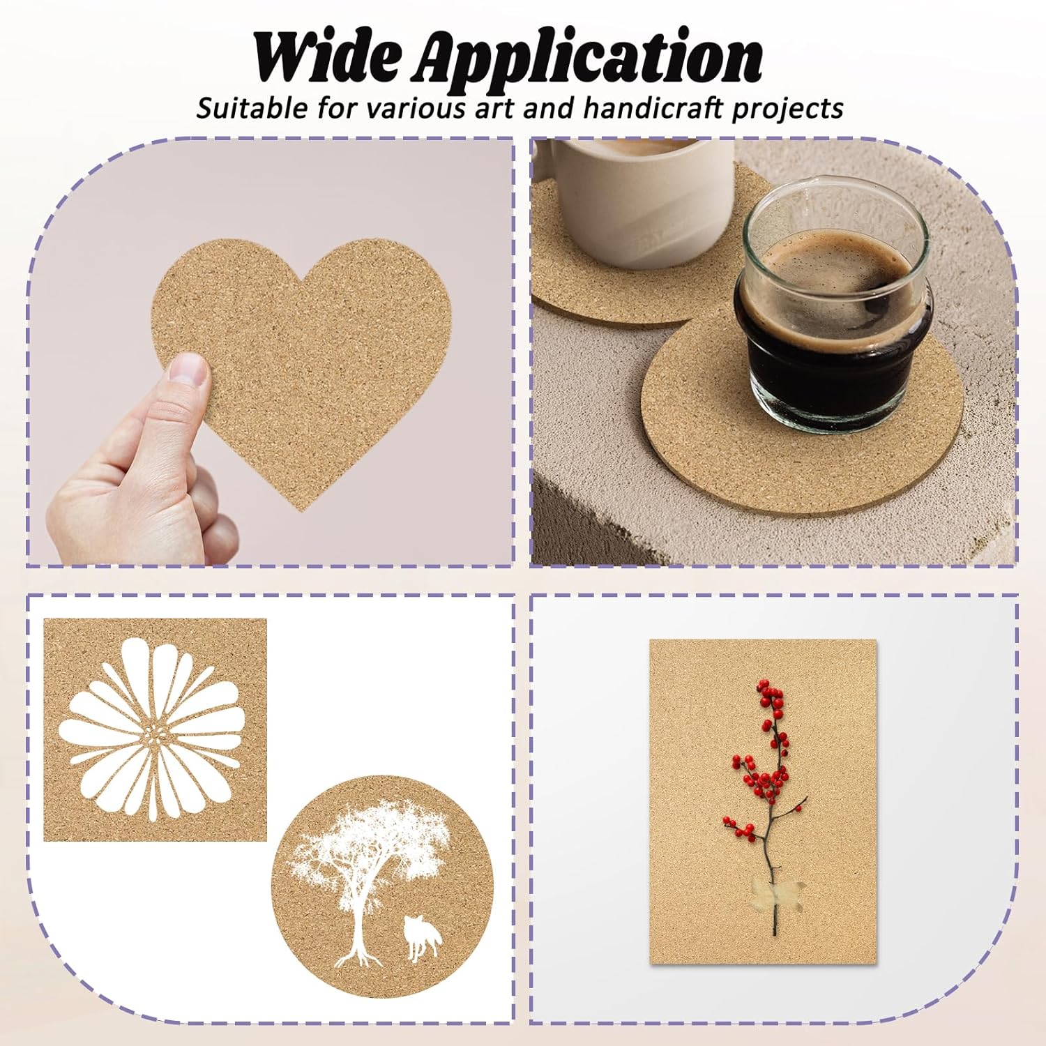 Biaungdo 10 Pcs Self Adhesive Cork Sheets, 4 X 4 Inch Cork Tile Sheet with Adhesive Backing, Square Insulation Sticky Backing Sheets for DIY Coasters, Craft Projects, Wedding Party, Wall Decor - Image 5