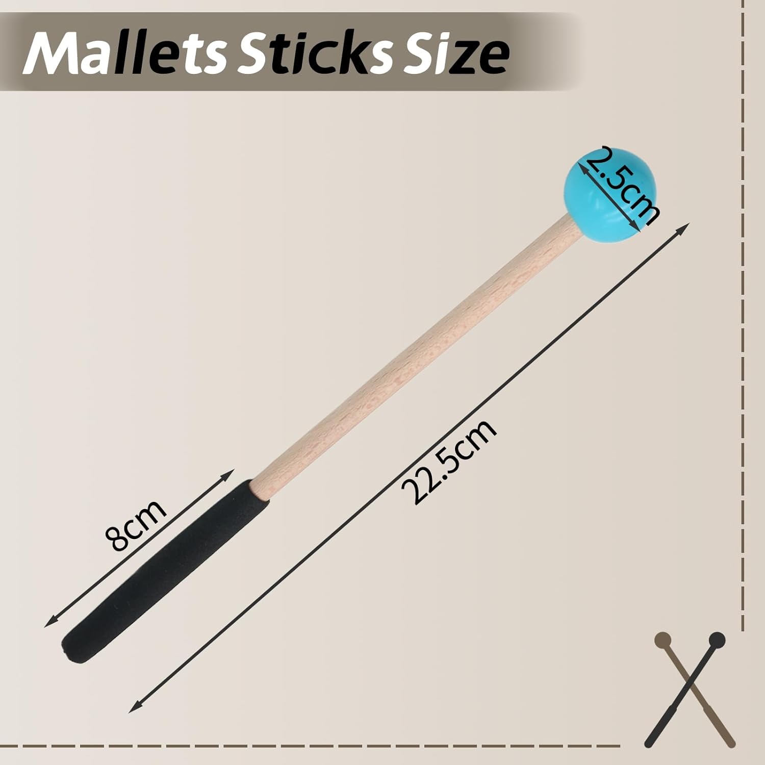 Biaungdo 2 Pack 8.7 Inch Glockenspiel Mallets, Rubber Xylophone Mallets Bell Stick Percussion with Wood Handle Drumstick Percussion Instrument Parts for Bell, Tongue Drum Mallet(Blue) - Image 2