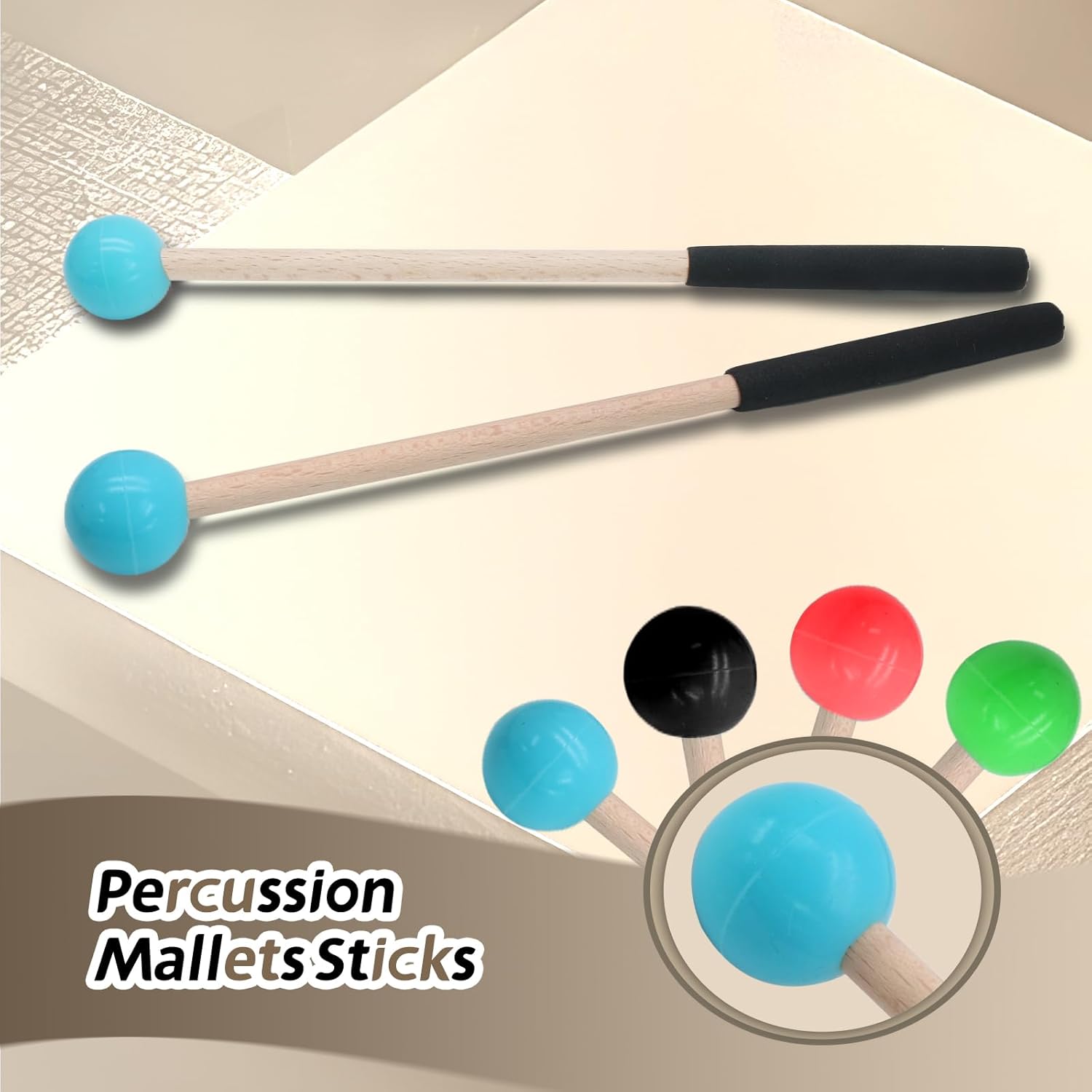 Biaungdo 2 Pack 8.7 Inch Glockenspiel Mallets, Rubber Xylophone Mallets Bell Stick Percussion with Wood Handle Drumstick Percussion Instrument Parts for Bell, Tongue Drum Mallet(Blue) - Image 4