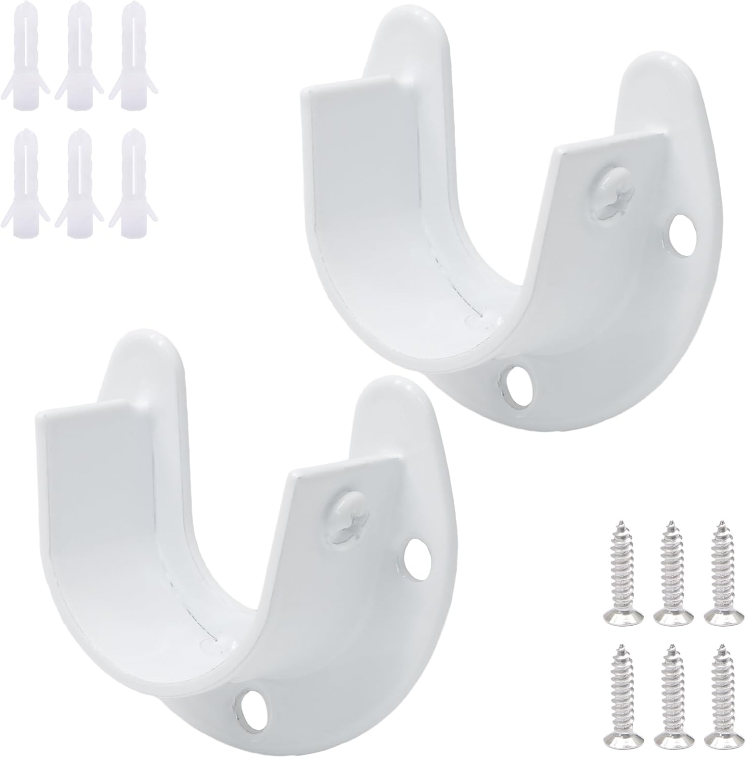 Biaungdo 1-1/4 Inch Stainless Steel Closet Rod End Supports, 2 Pcs White Heavy Duty Wardrobe Rod Brackets Closet Pole Sockets Flange Rod Holder, U-Shaped - Image 1