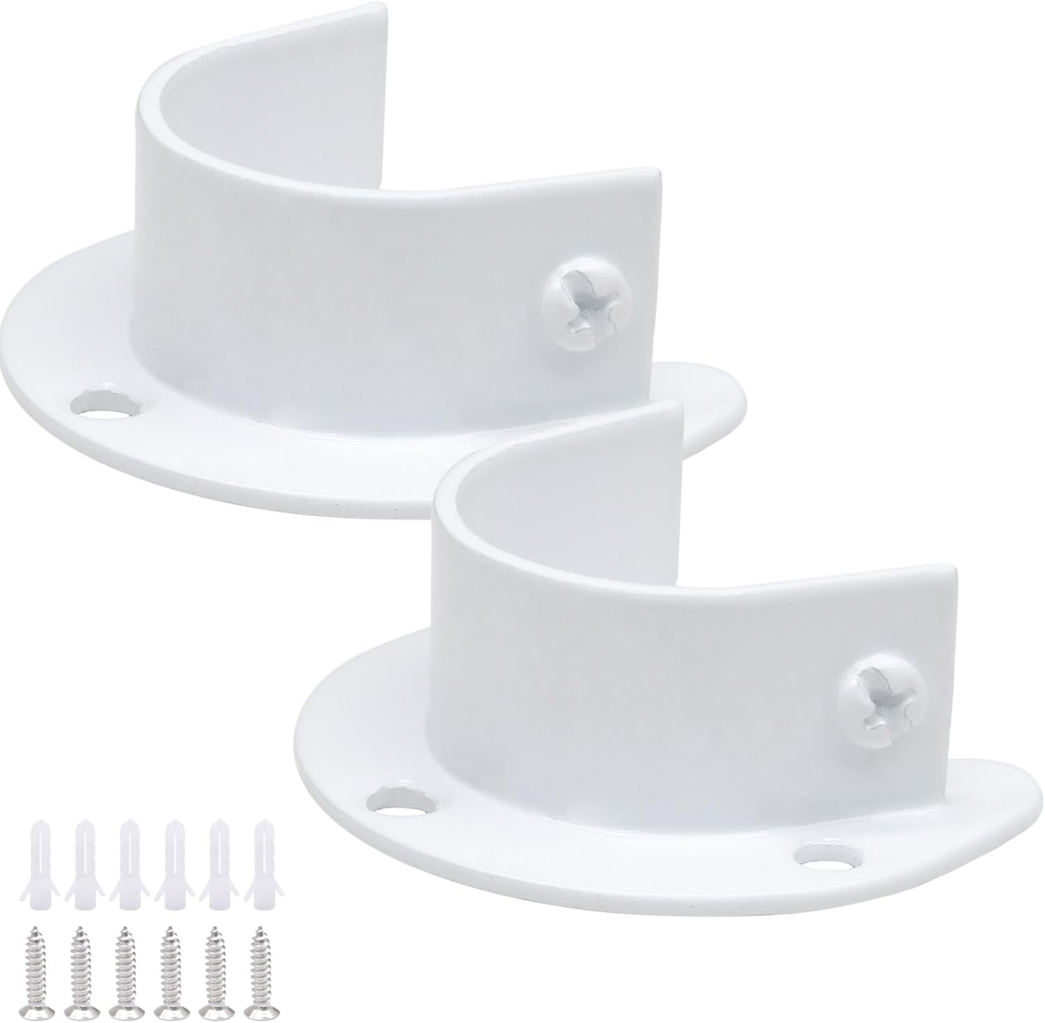 Biaungdo 1-1/4 Inch Stainless Steel Closet Rod End Supports, 2 Pcs White Heavy Duty Wardrobe Rod Brackets Closet Pole Sockets Flange Rod Holder, U-Shaped - Image 7