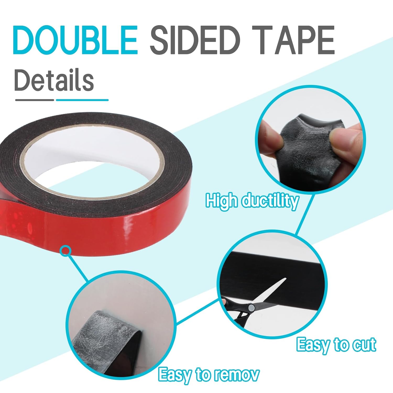 Biaungdo 1 Roll Double Sided Tape Heavy Duty, 155 inch x 1 inch Black Two Sided Mounting Tape, Removable Picture Hanging Adhesive Strips for Poster, Carpet, Walls Decor - Image 2