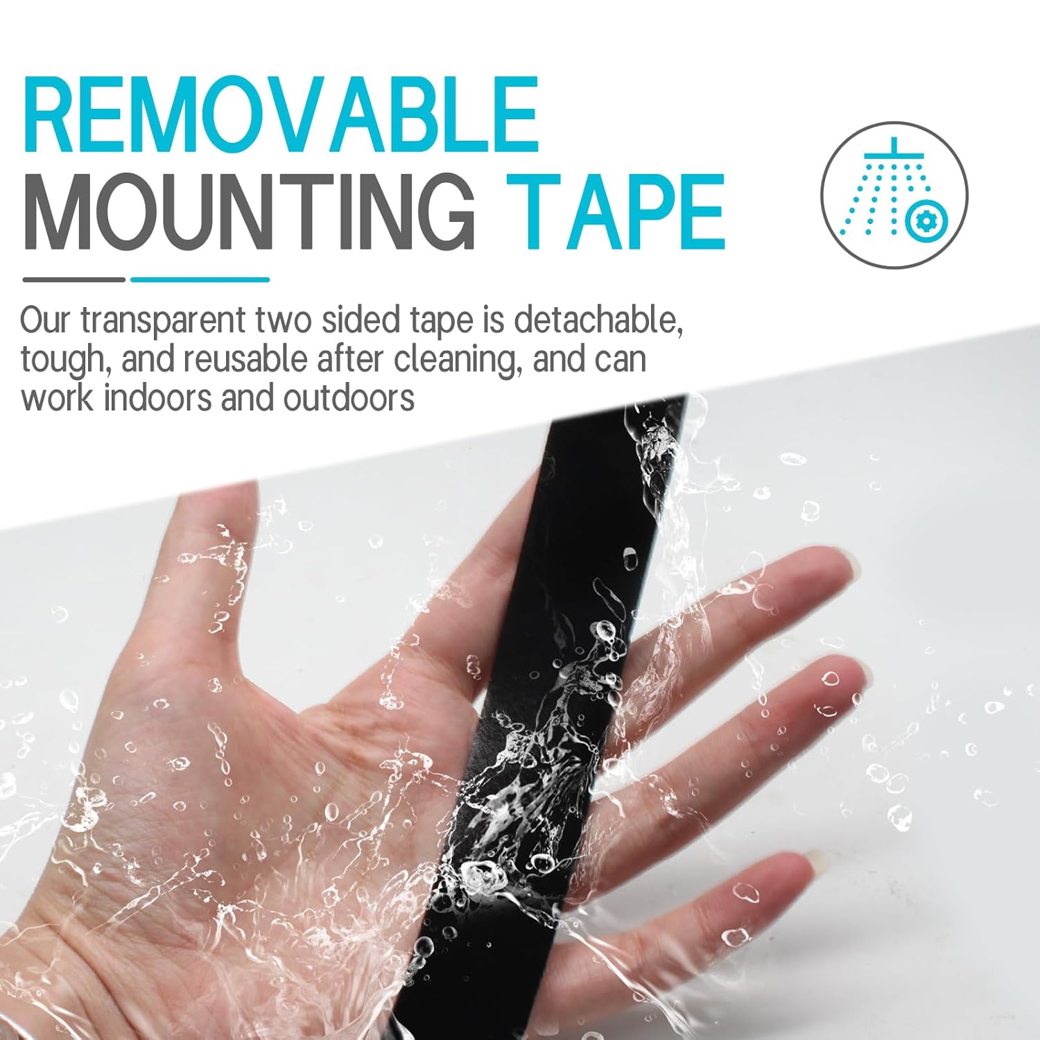 Biaungdo 1 Roll Double Sided Tape Heavy Duty, 155 inch x 1 inch Black Two Sided Mounting Tape, Removable Picture Hanging Adhesive Strips for Poster, Carpet, Walls Decor - Image 3