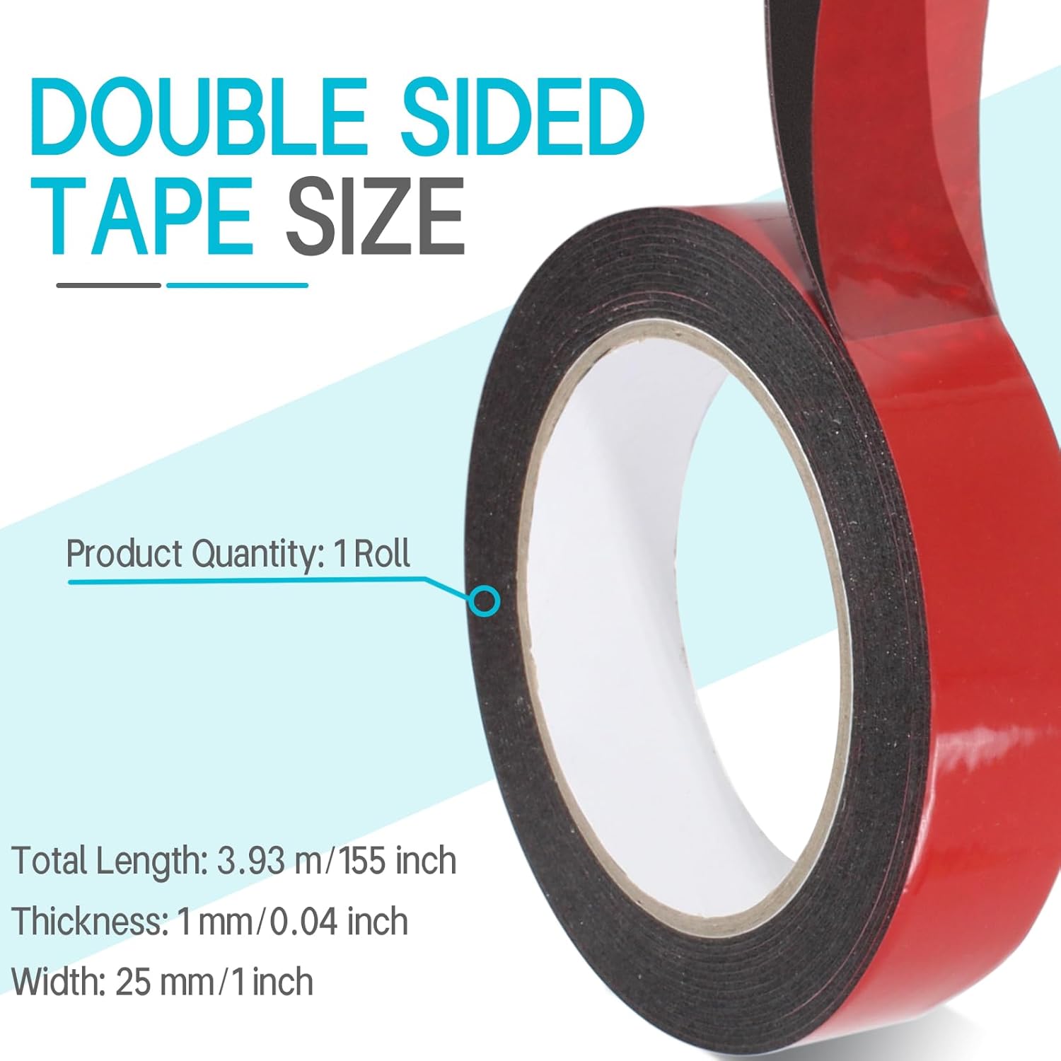 Biaungdo 1 Roll Double Sided Tape Heavy Duty, 155 inch x 1 inch Black Two Sided Mounting Tape, Removable Picture Hanging Adhesive Strips for Poster, Carpet, Walls Decor - Image 4